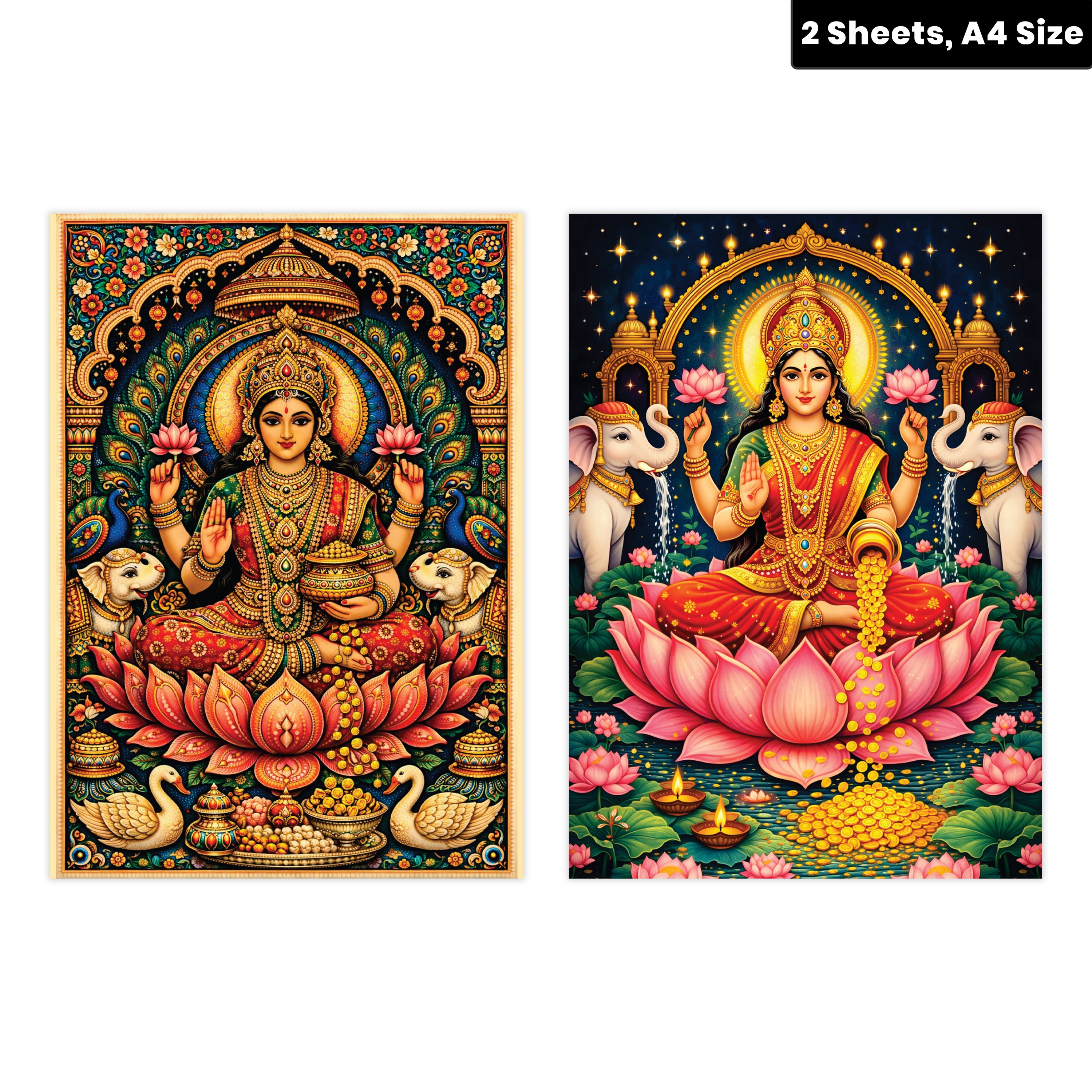 Filament Decoupage Paper Divine Lakshmi 2 Designs 60GSM A4 2 Sheets