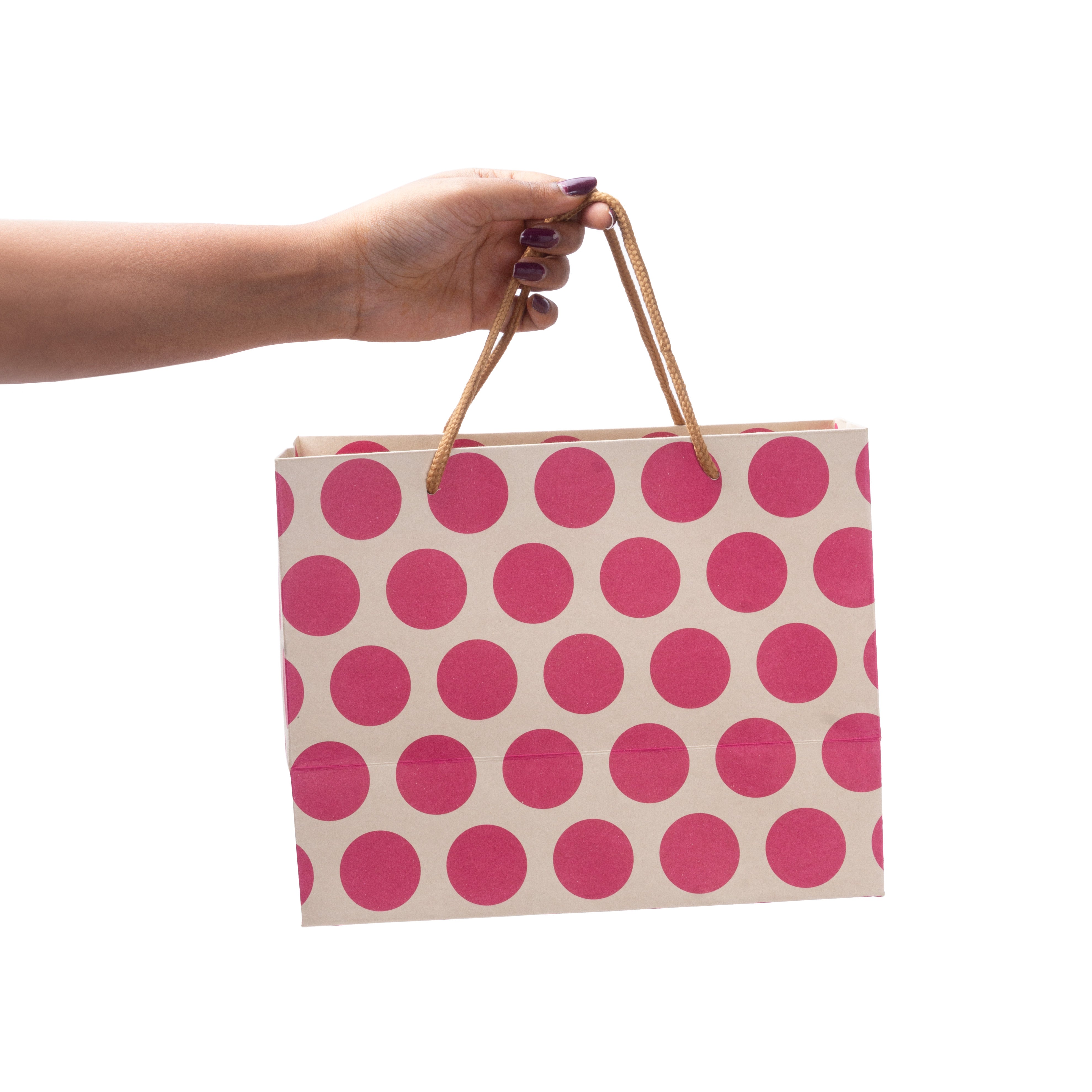 Paper Gift Bag Polka Dot Pink 10x8inch 1pc