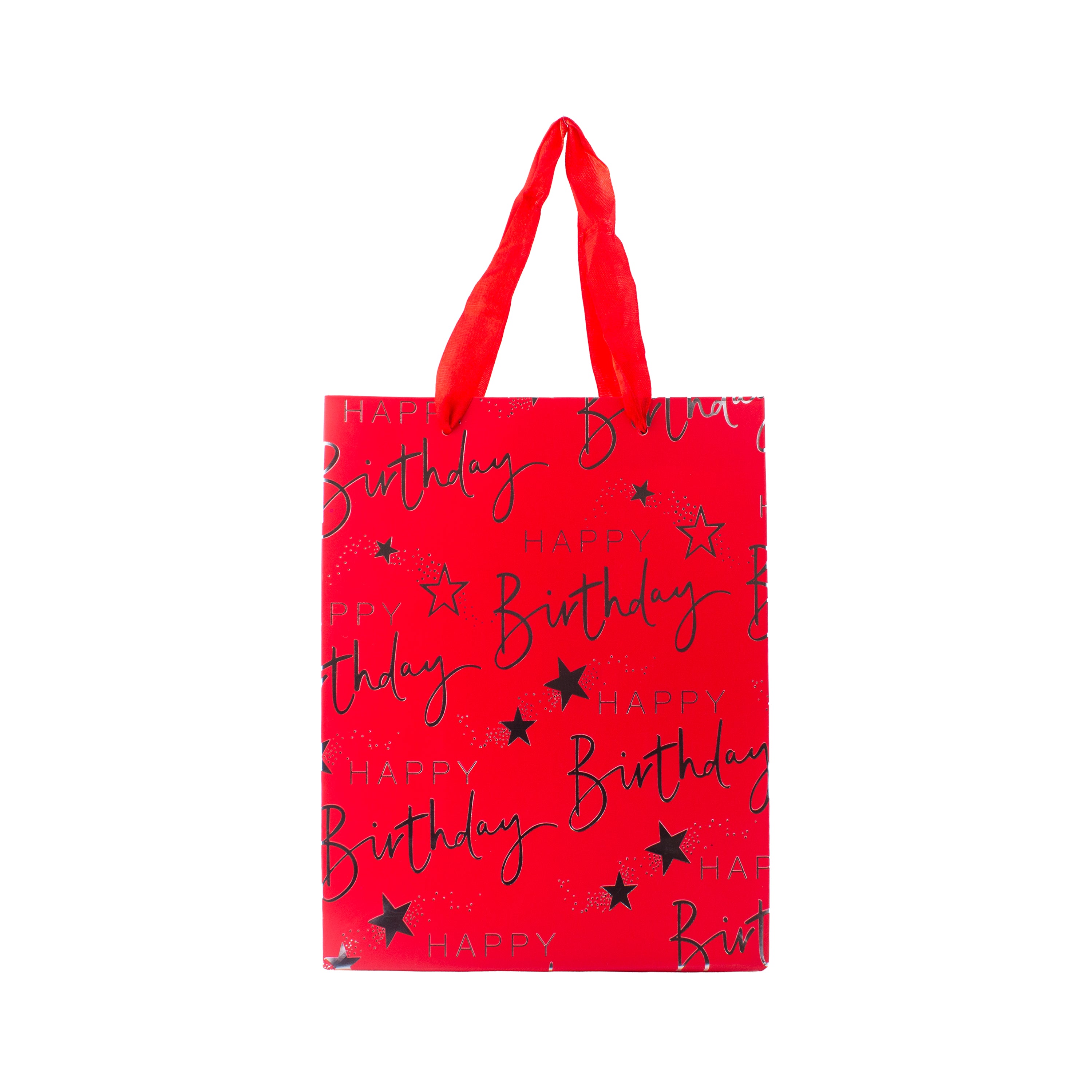 Paper Gift Bag Happy Birthday Red and Silver 18 X 23 X 10cm 1pc