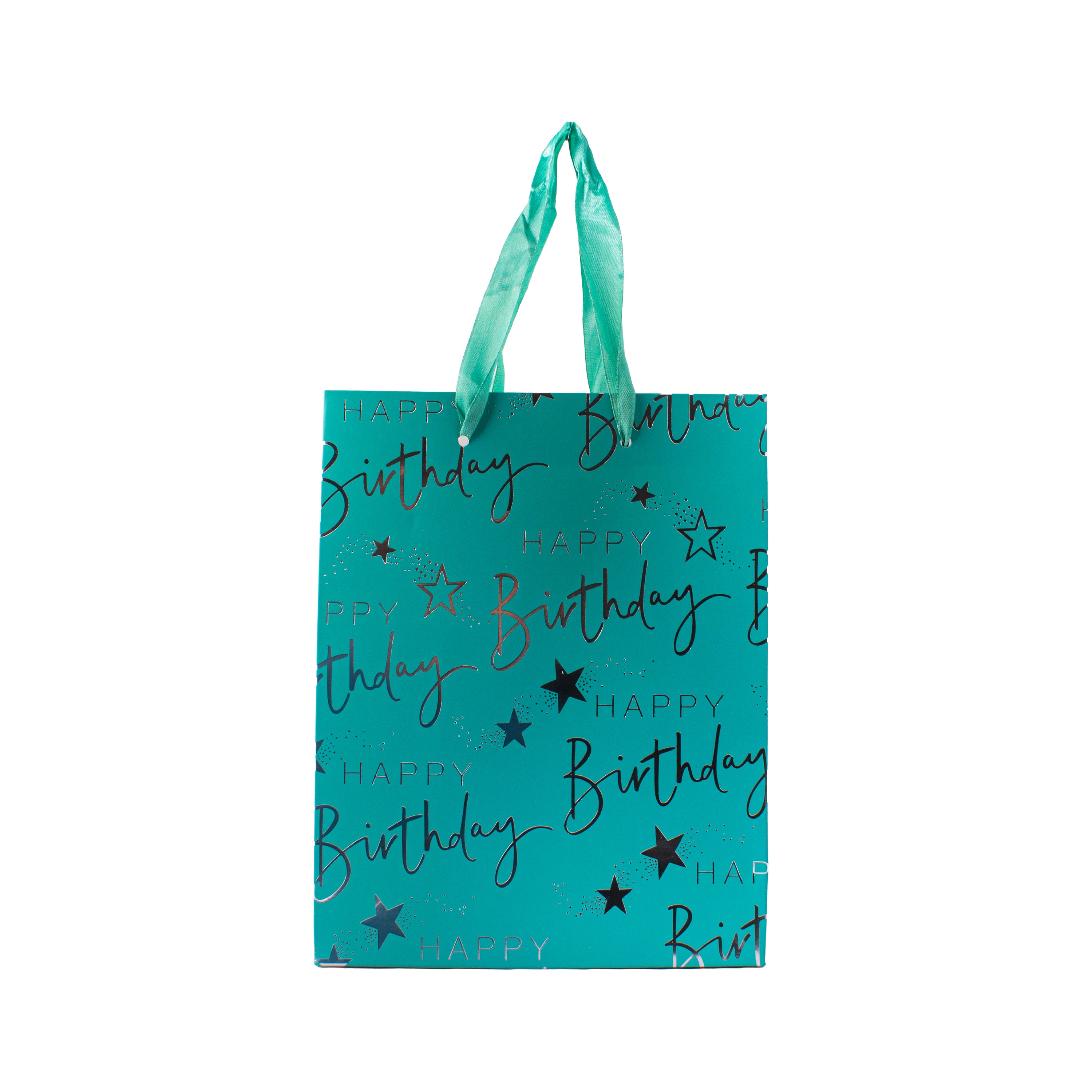 Paper Gift Bag Happy Birthday Blue and Silver 18 X 23 X 10cm 1pc