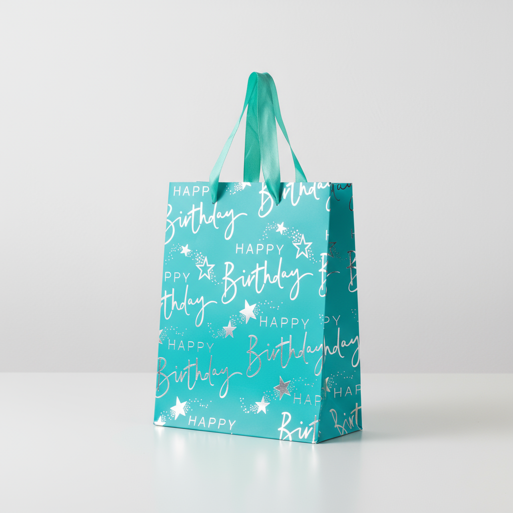 Paper Gift Bag Happy Birthday Blue and Silver 18 X 23 X 10cm 1pc