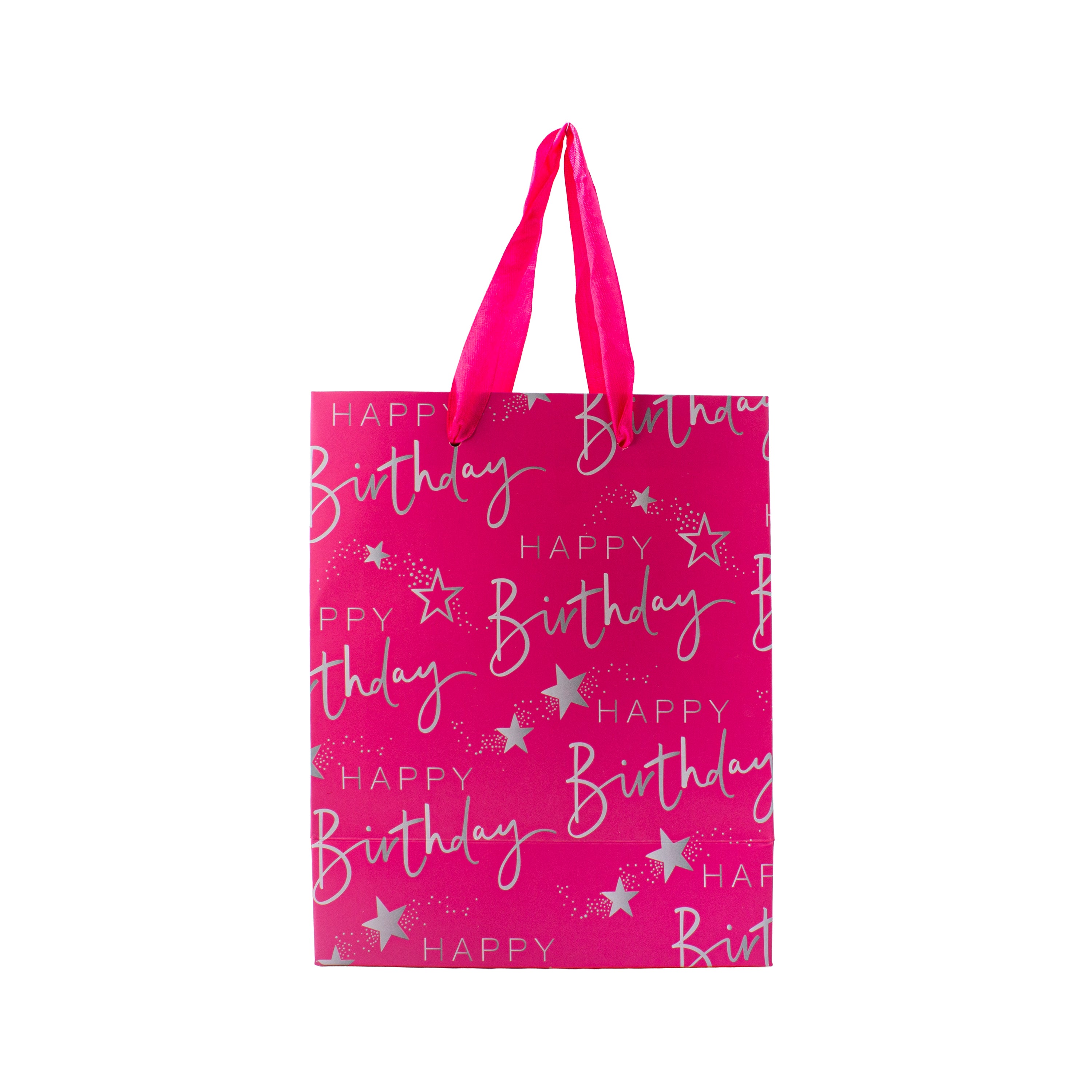 Paper Gift Bag Happy Birthday Pink and silver 18 X 23 X 10cm 1pc
