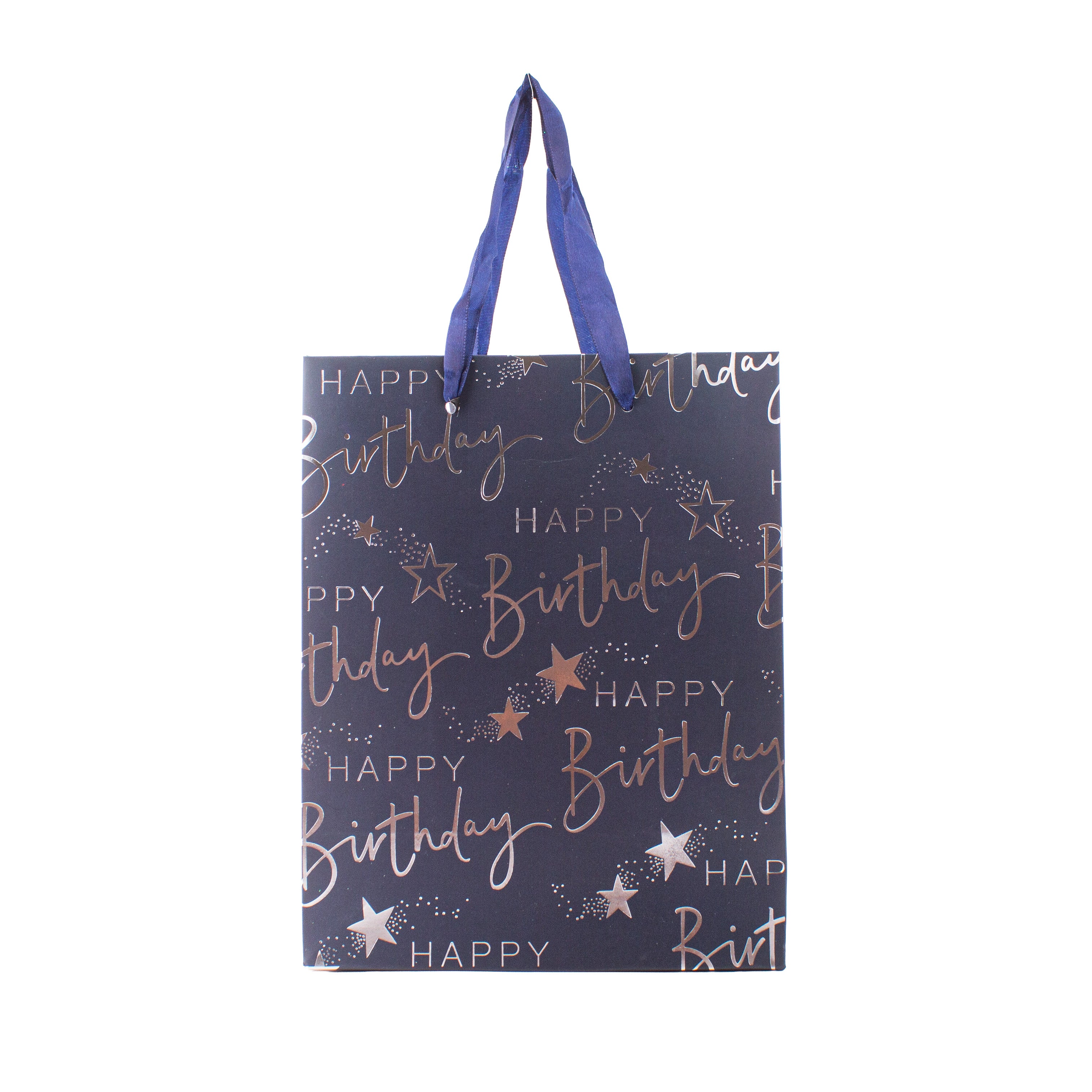Paper Gift Bag Happy Birthday Navy Blue and Silver 18 X 23 X 10cm 1pc