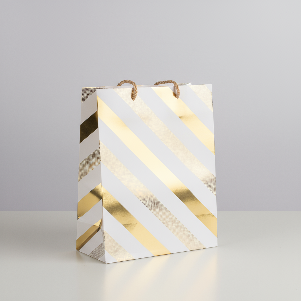 Foil Printed Paper Gift Bag Stripe 18 X 23 X 10cm 1pc