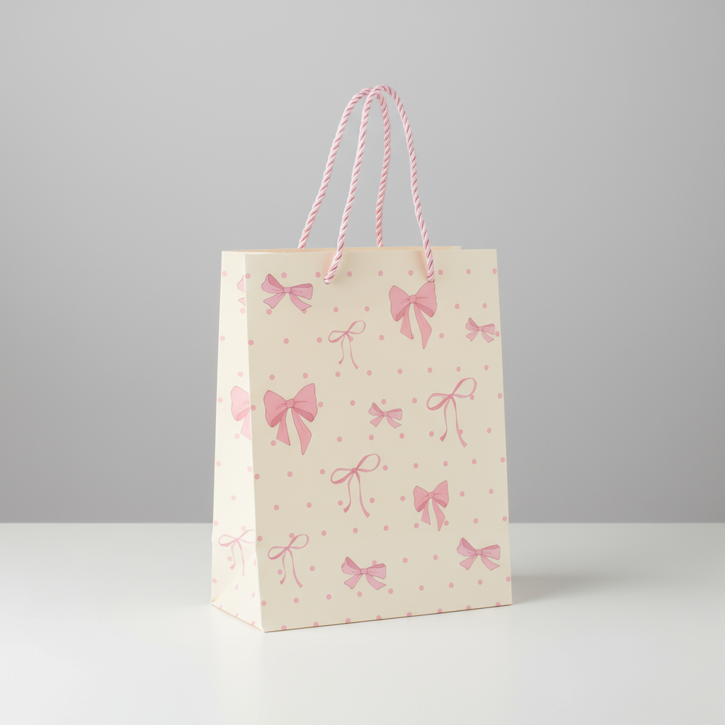 Paper Gift Bag Pink Dot with Pink Bow 23 X 18 X 10cm 1pc