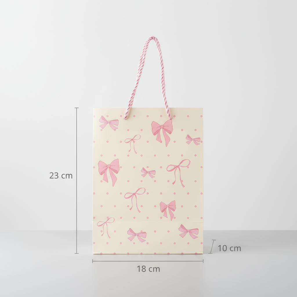 Paper Gift Bag Pink Dot with Pink Bow 23 X 18 X 10cm 1pc