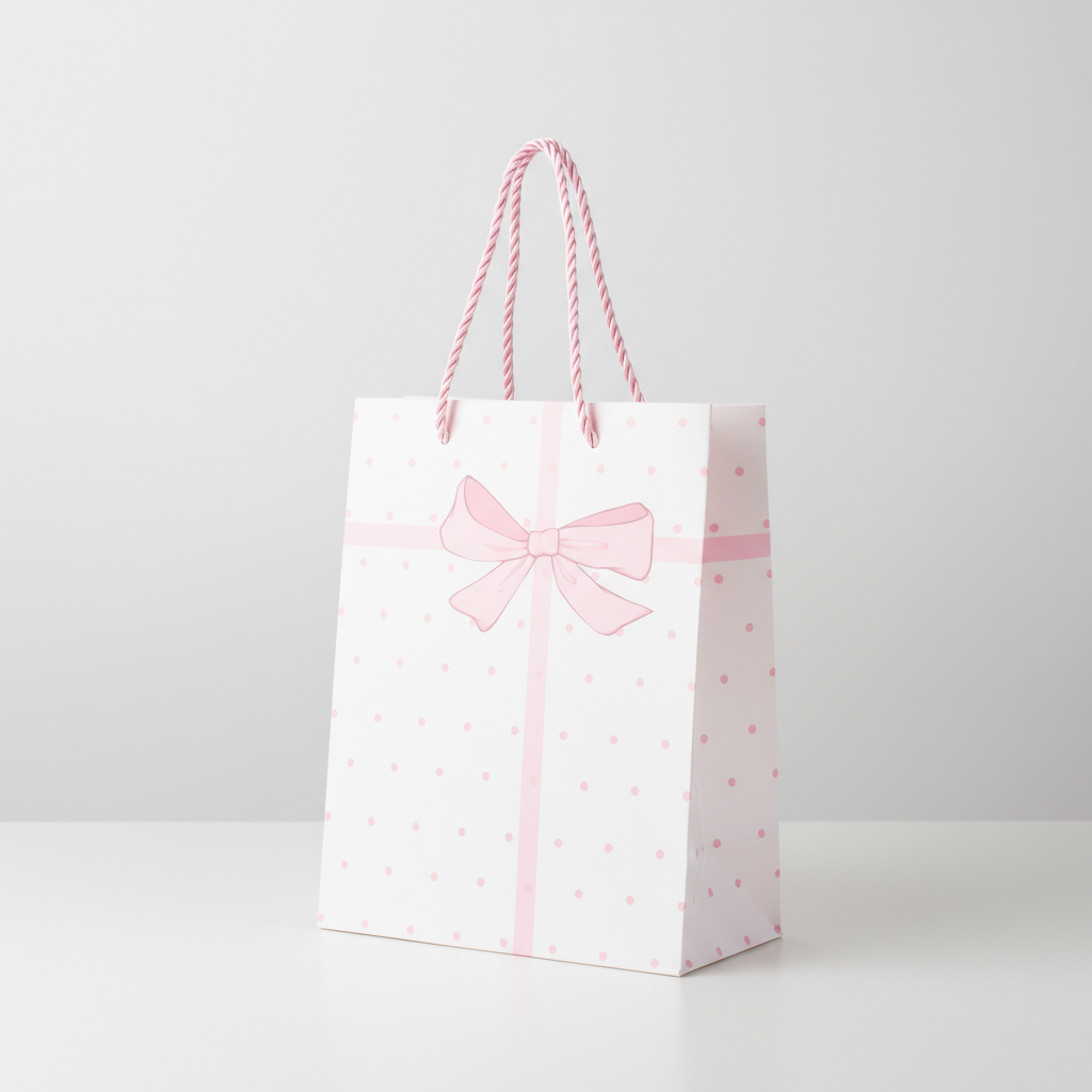 Paper Gift Bag Pink Dot with Pink Gift Bow 23 X 18 X 10cm 1pc