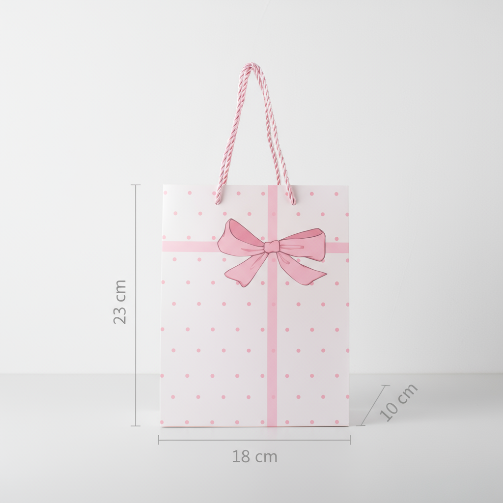 Paper Gift Bag Pink Dot with Pink Gift Bow 23 X 18 X 10cm 1pc
