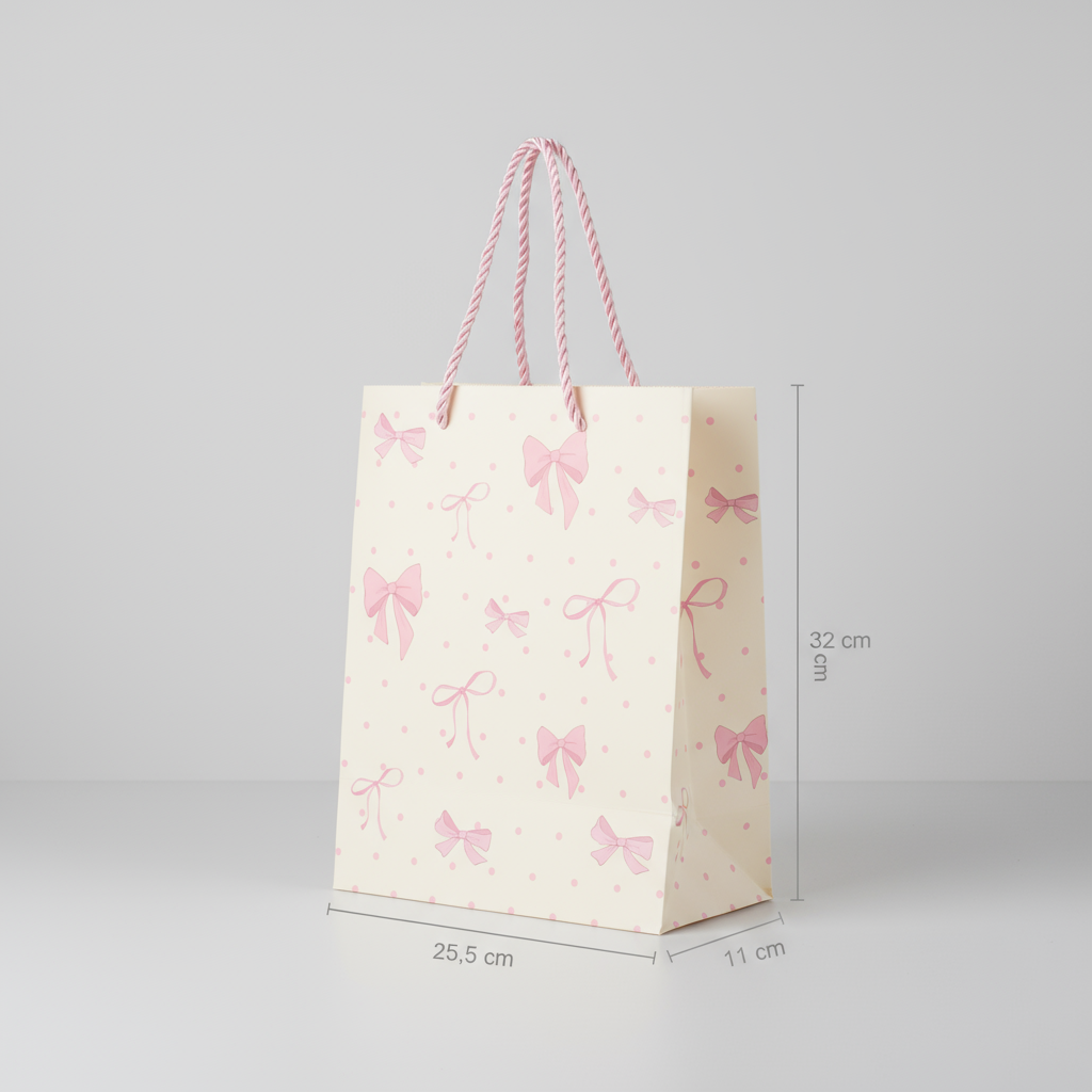 Paper Gift Bag Pink Dot with Pink Bow 32 X 26 X 12cm 1pc