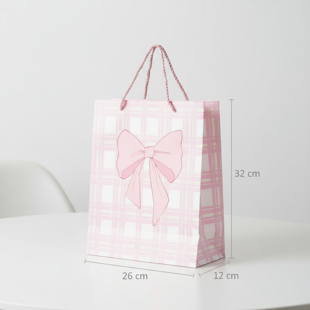 Paper Gift Bag Striped with Bow 32 X 26 X 12cm 1pc