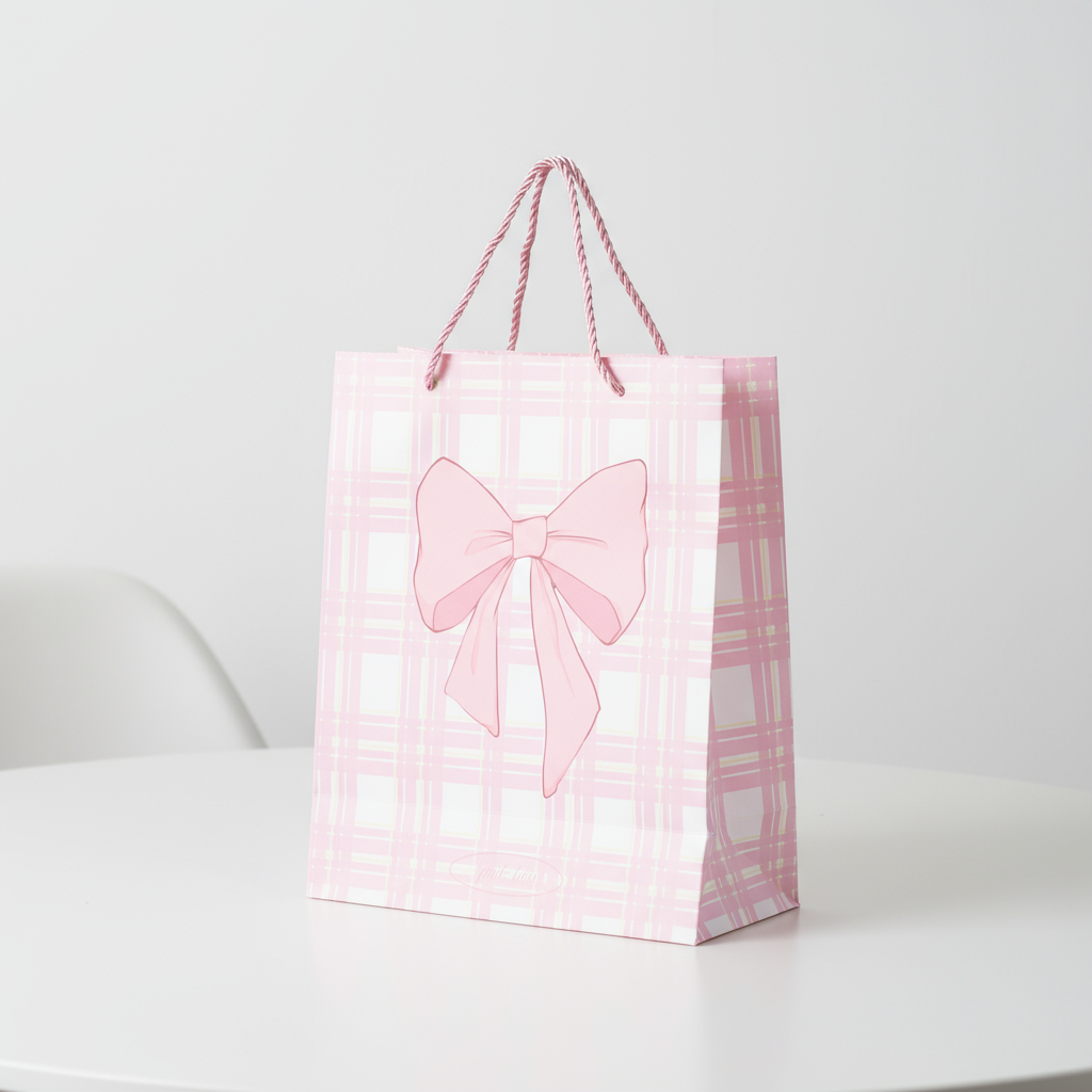 Paper Gift Bag Striped with Bow 32 X 26 X 12cm 1pc