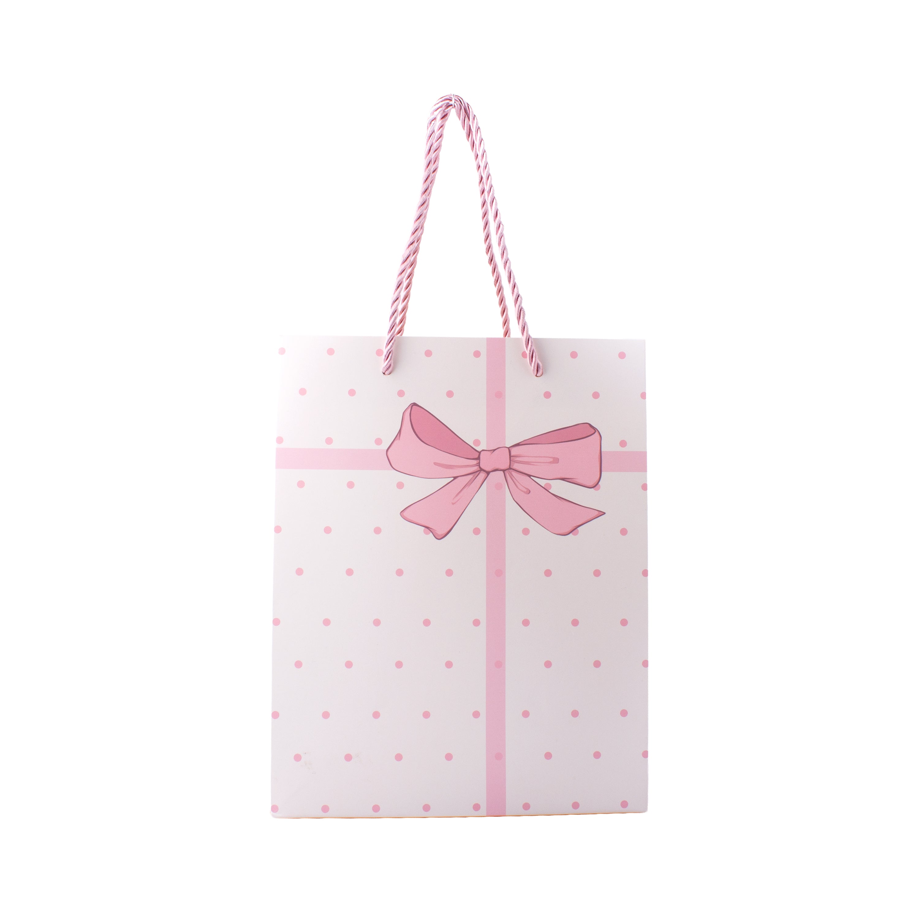 Paper Gift Bag Pink Dot with Pink Gift Bow 32 X 26 X 12cm 1pc