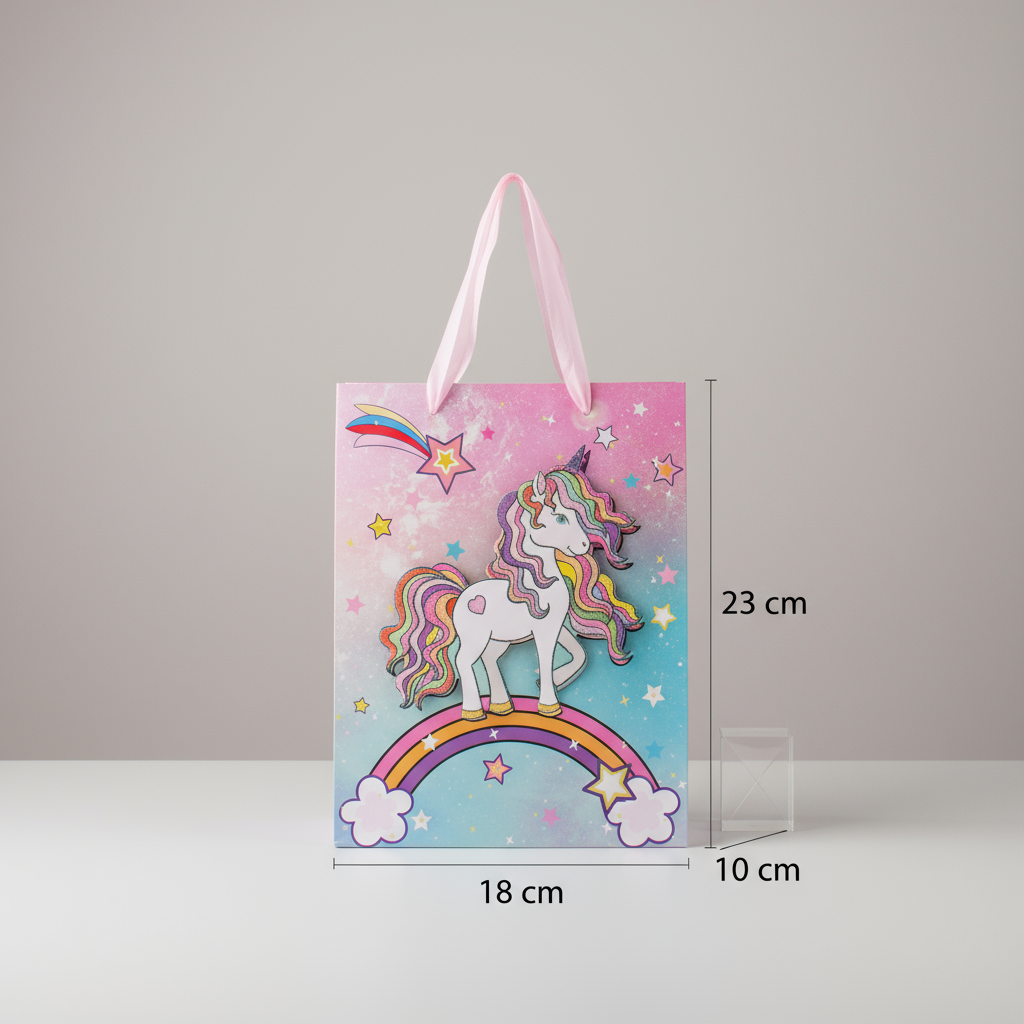 3D Glitter Paper Gift Bag Unicorn Pastel 23 X 18 X 10cm 1pc