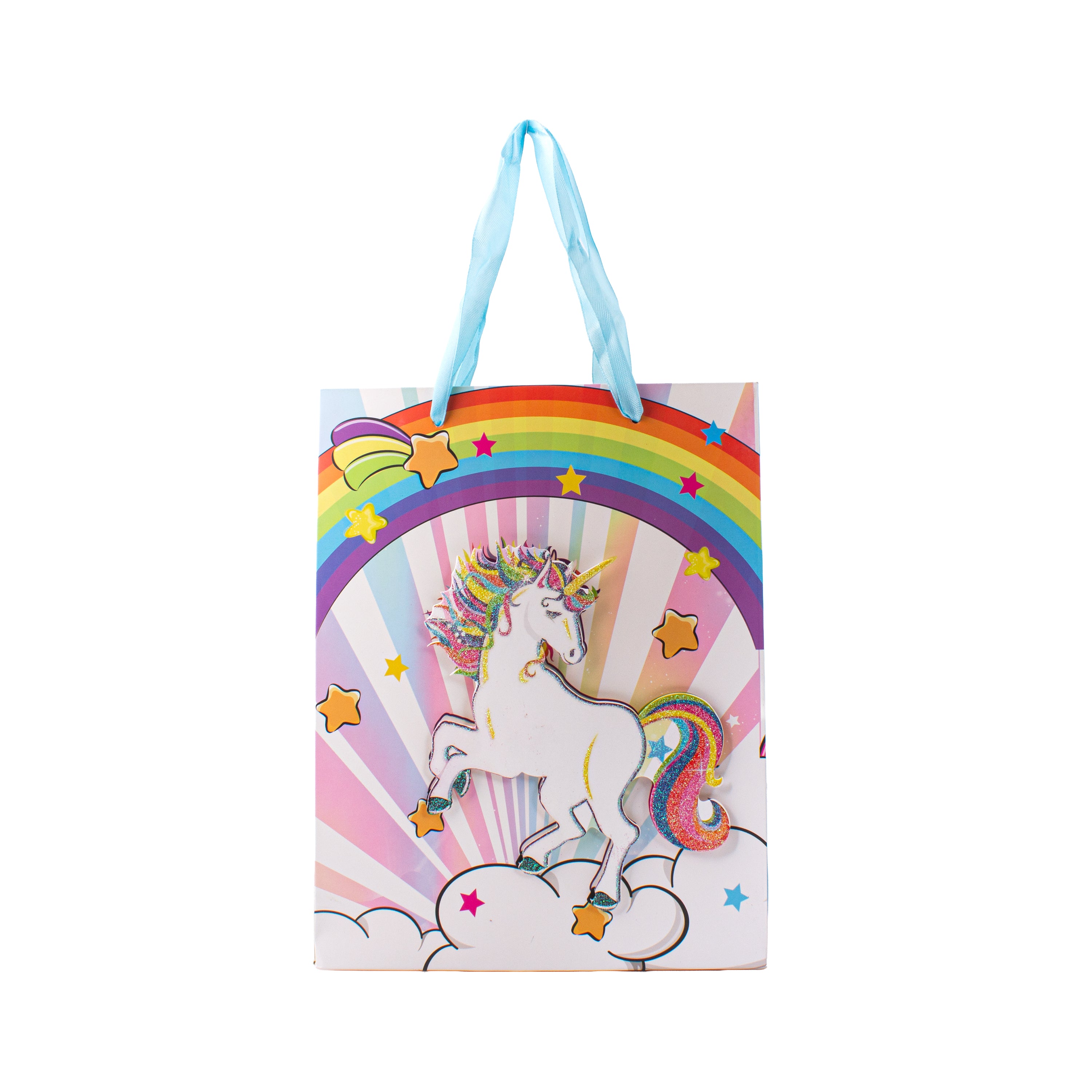 3D Glitter Paper Gift Bag Unicorn Rainbow 32 X 25.5 X 11cm 1pc