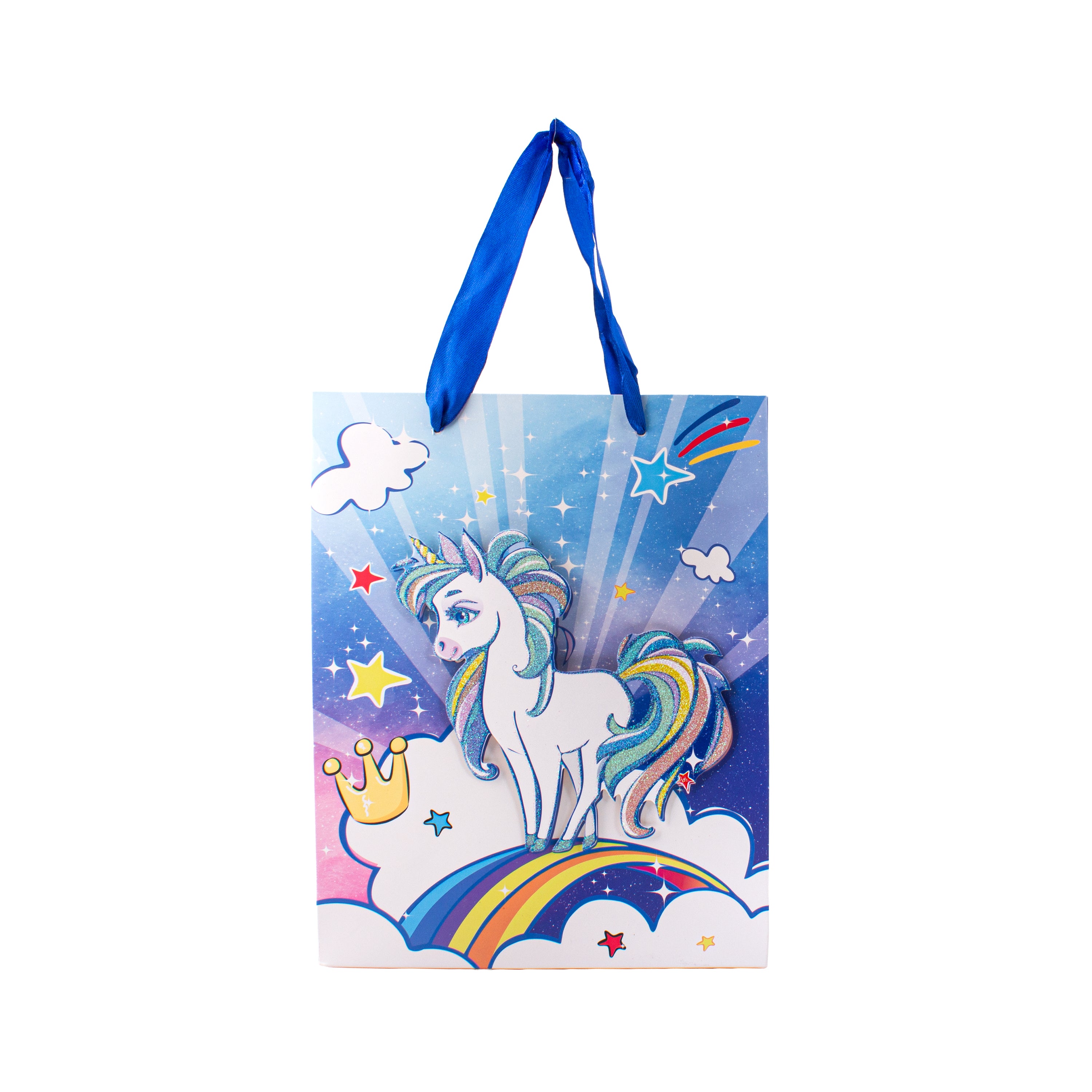 3D Glitter Paper Gift Bag Unicorn Magical Blue 32 X 25.5 X 11cm 1pc