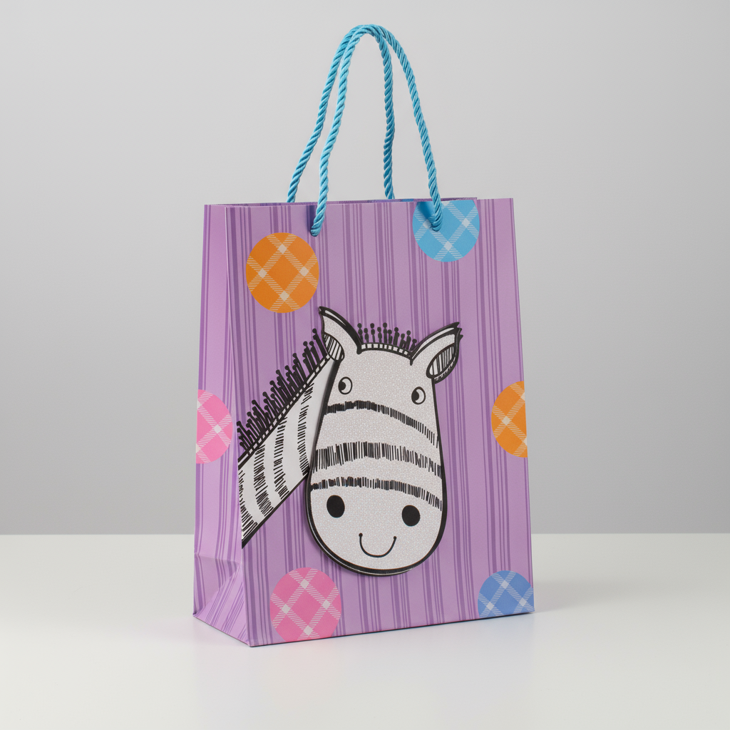 3D Paper Gift Bag Black And White Giraffe 23 X 18 X 10cm 1pc