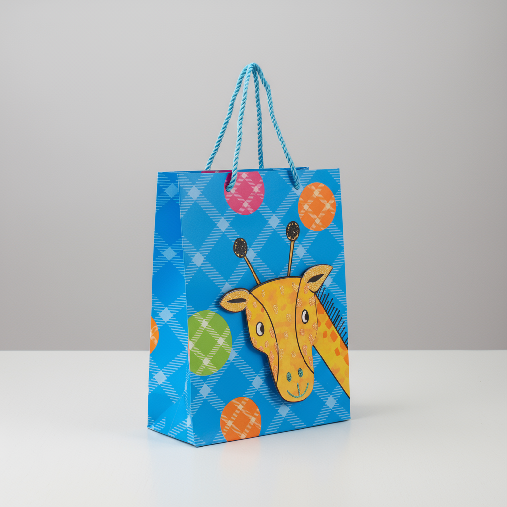 3D Paper Gift Bag Yellow Giraffe 23 X 18 X 10cm 1pc