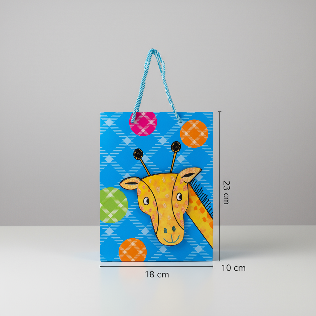 3D Paper Gift Bag Yellow Giraffe 23 X 18 X 10cm 1pc