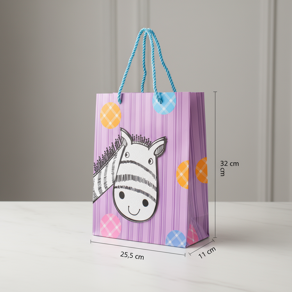 3D Paper Gift Bag Black And White Giraffe 32 X 25.5 X 11cm 1pc