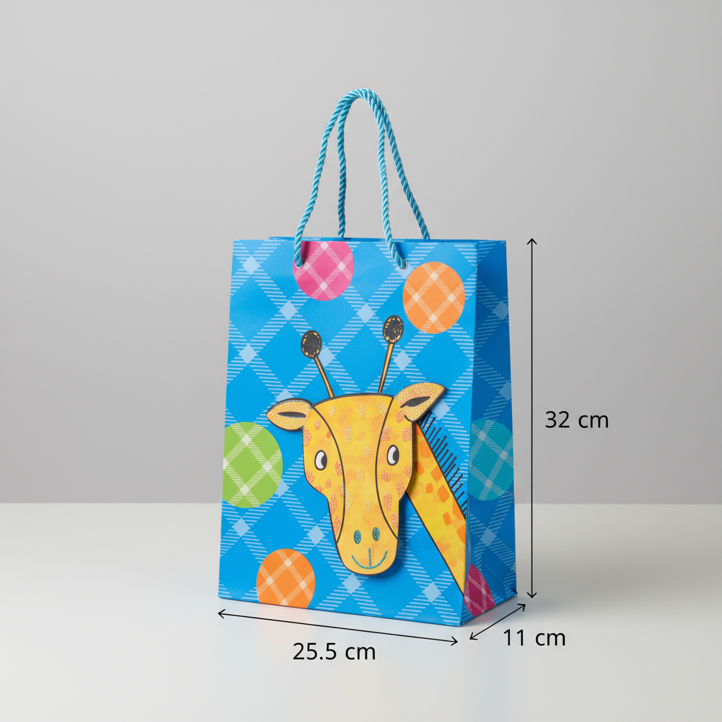 3D Paper Gift Bag Yellow Giraffe 32 X 25.5 X 11cm 1pc