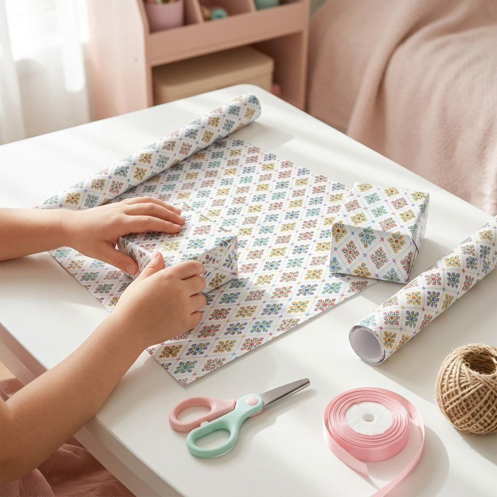 Gift Wrapping Paper Floral Medallions 27.75 X 19.29inch 1 Sheet