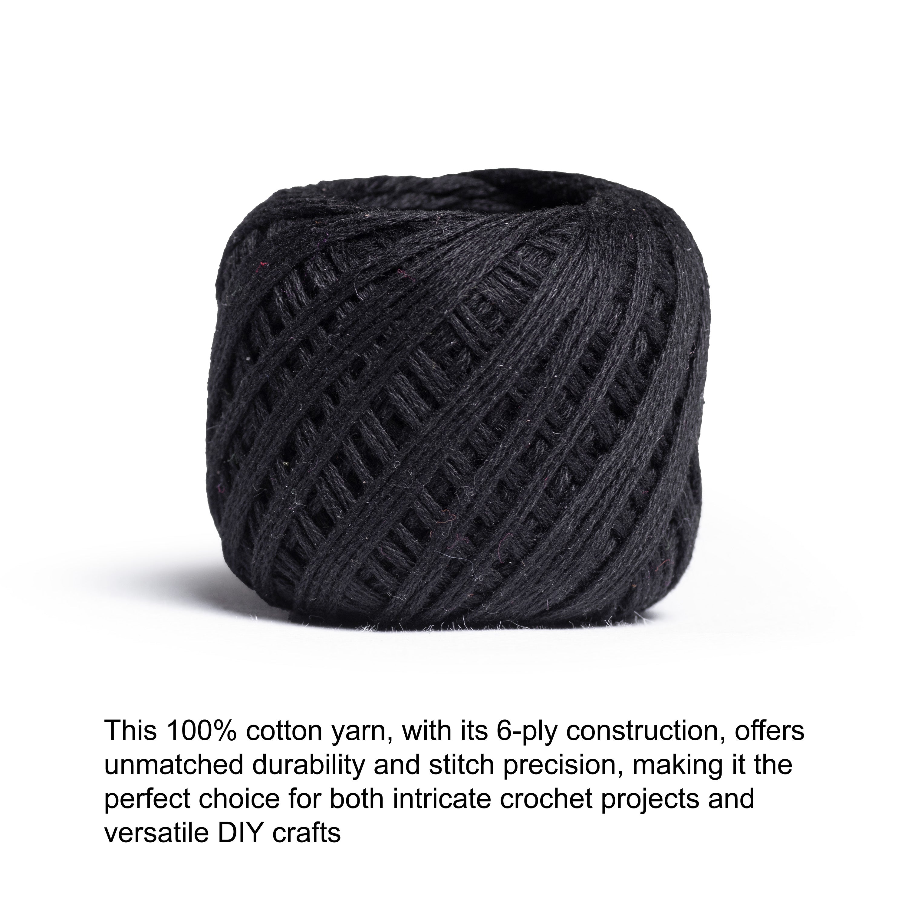 Crochet & Embroidery Thread - Cotton, 6 Ply, Black, Approx. 32mt, 10g ...