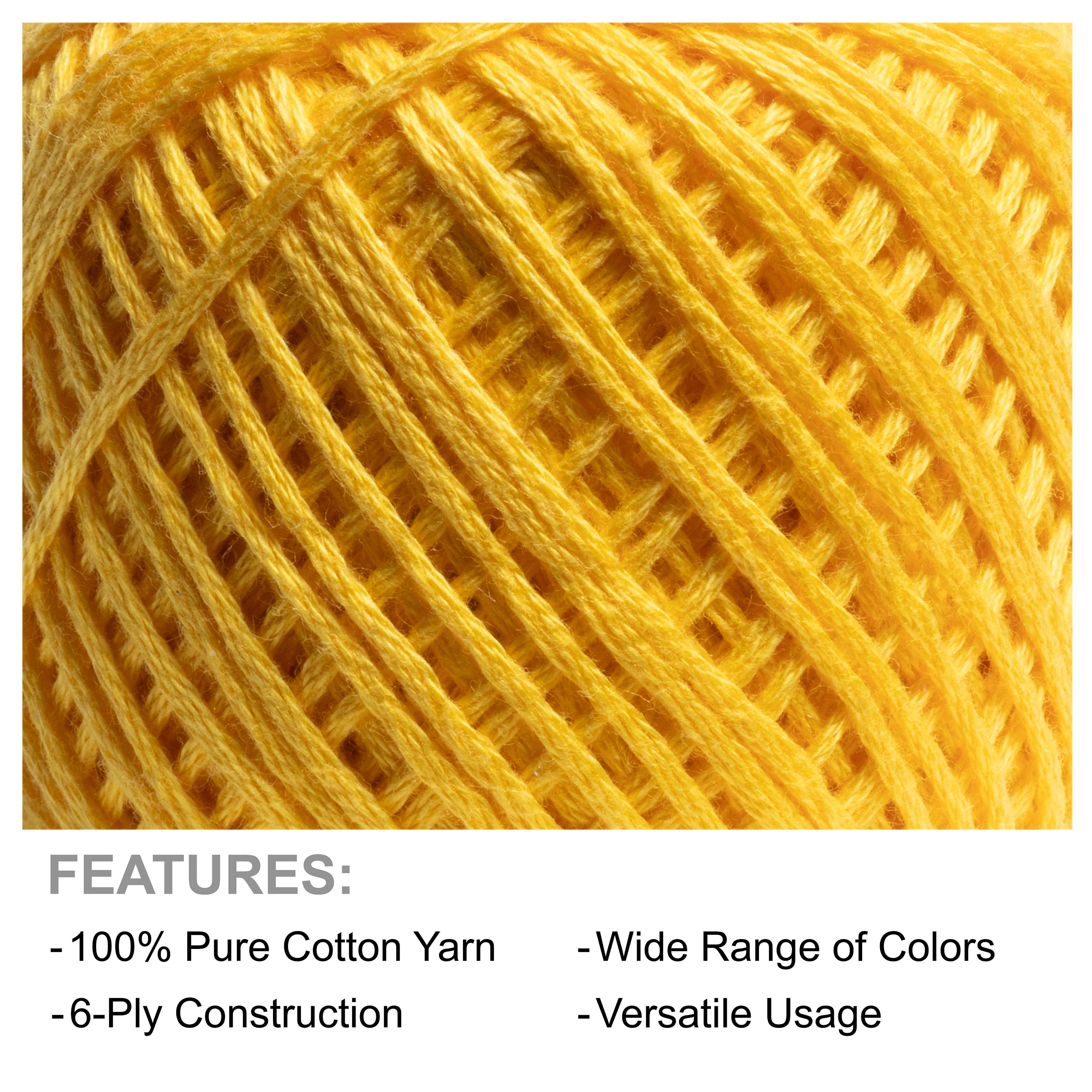 Crochet & Embroidery Thread - Cotton, 6 Ply, Sunny Yellow, Approx. 32mt Ball