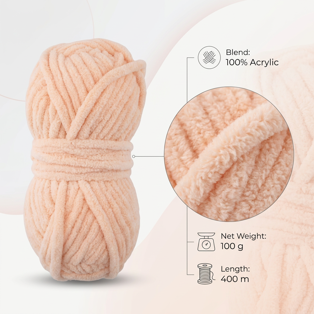 Snuggly Blanket Knitting/Crochet Yarn 100% Polyester Light Peach 50m 100g