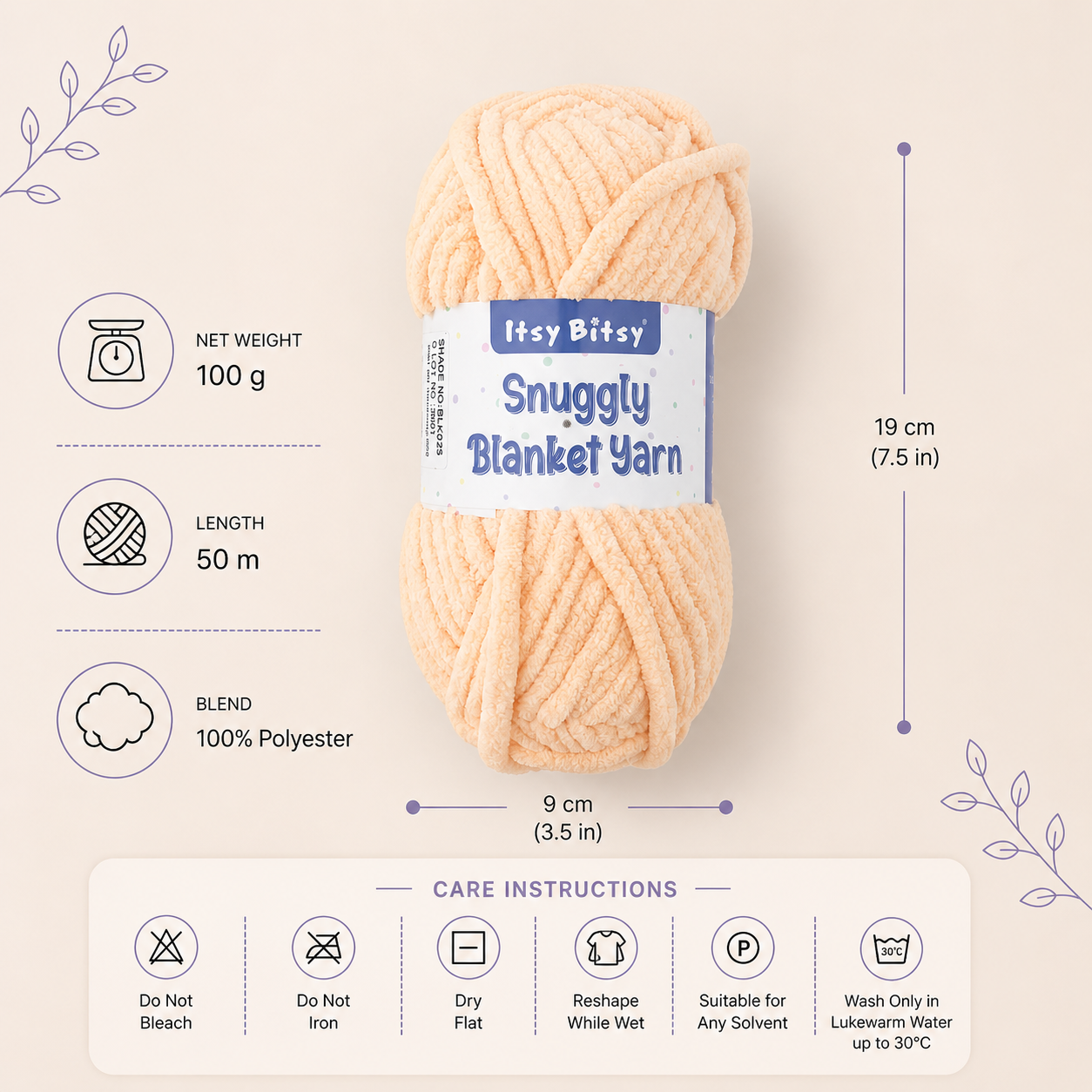 Snuggly Blanket Knitting/Crochet Yarn 100% Polyester Light Peach 50m 100g