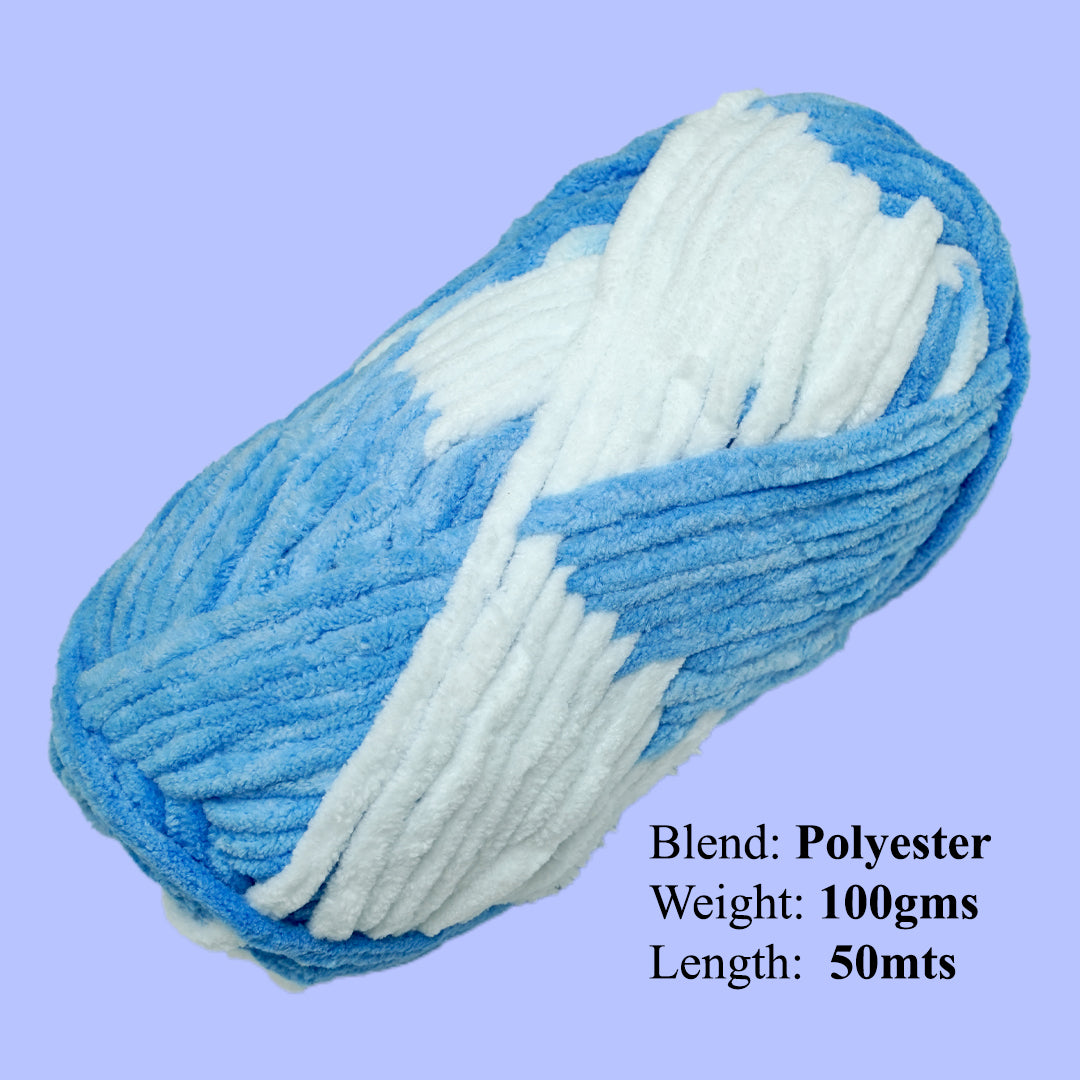 Snuggly Blanket Knitting/Crochet Yarn 100% Polyester Blue snow Multi Colour 50m 100g