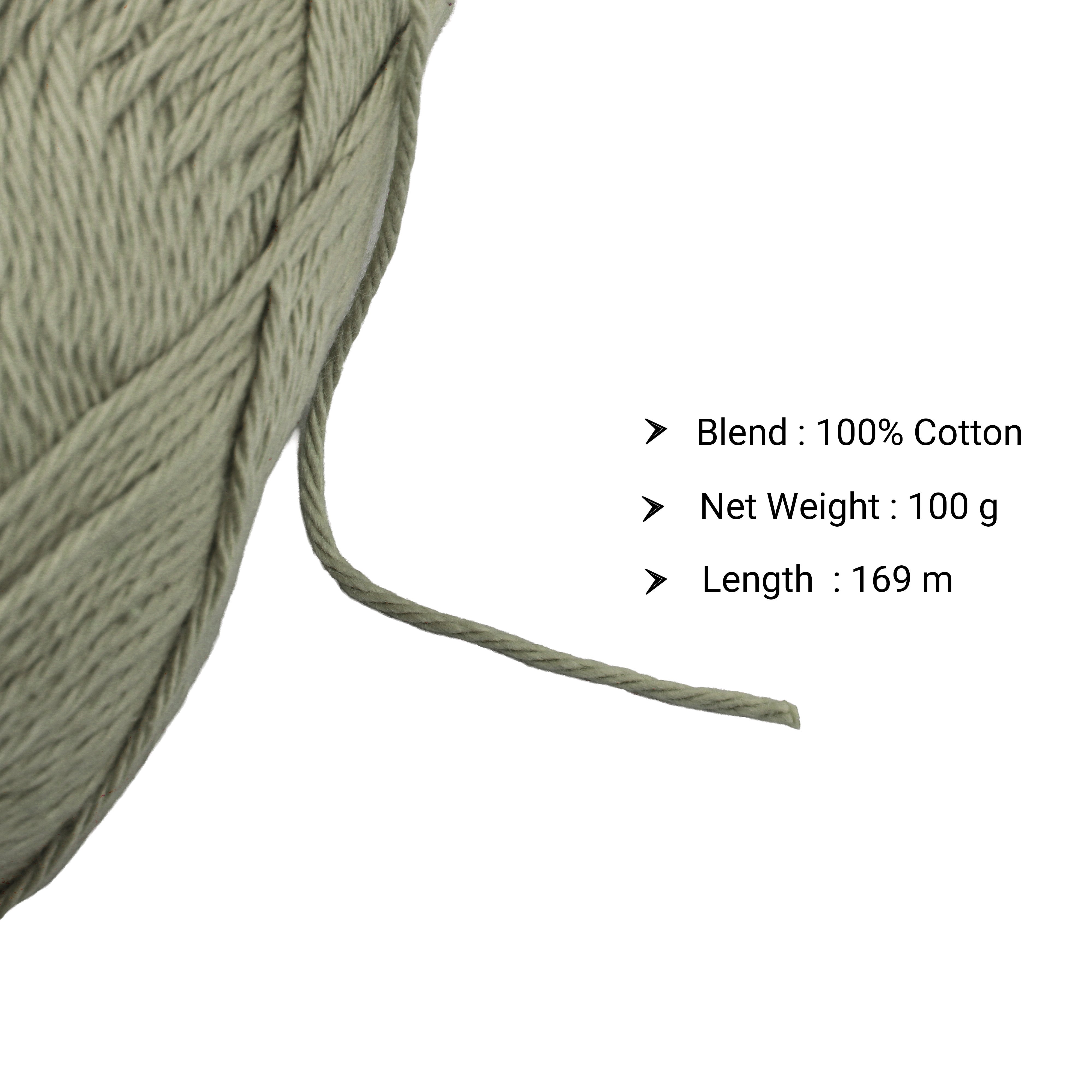 Cotton Comfy Knitting/Crochet Yarn 100% Cotton Greenish Grey 169m 100g