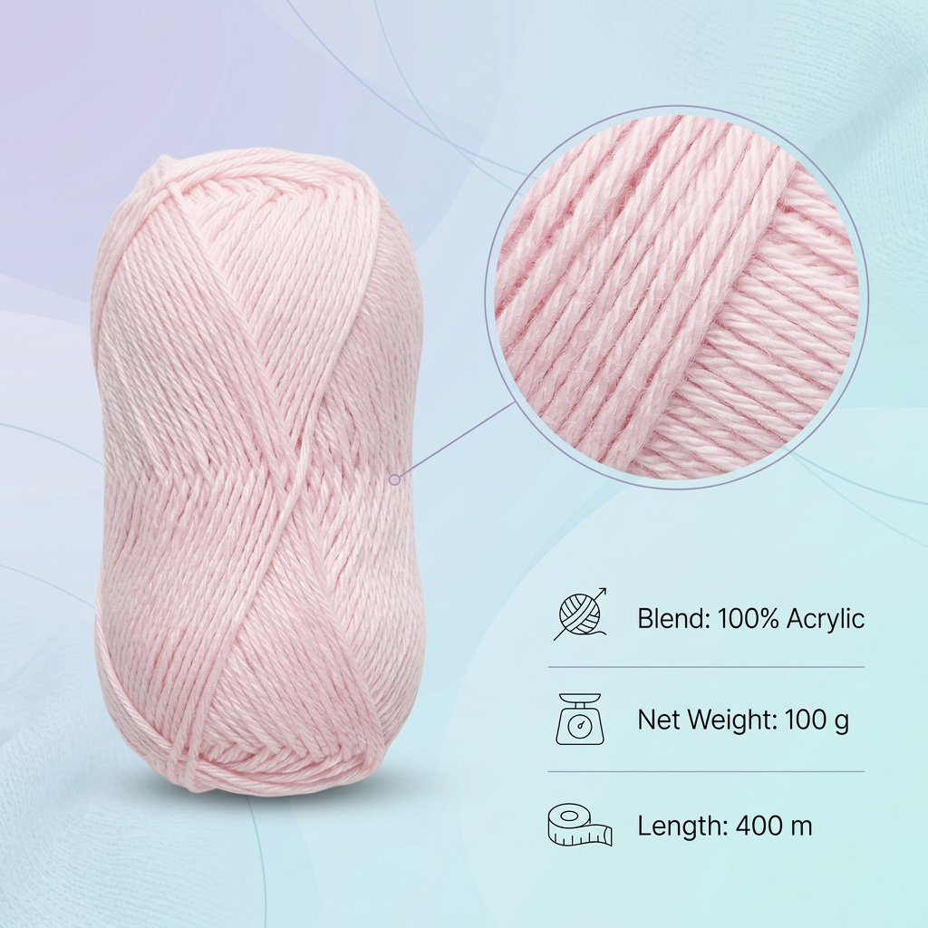 Cotton Comfy Knitting/Crochet Yarn 100% Cotton Baby Pink 169m 100g