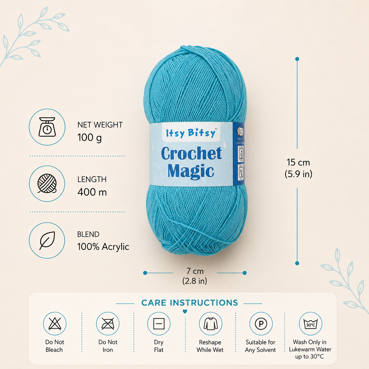 Crochet Magic Knitting/Crochet Yarn 100% Acrylic Ocean Blue 400m 100g