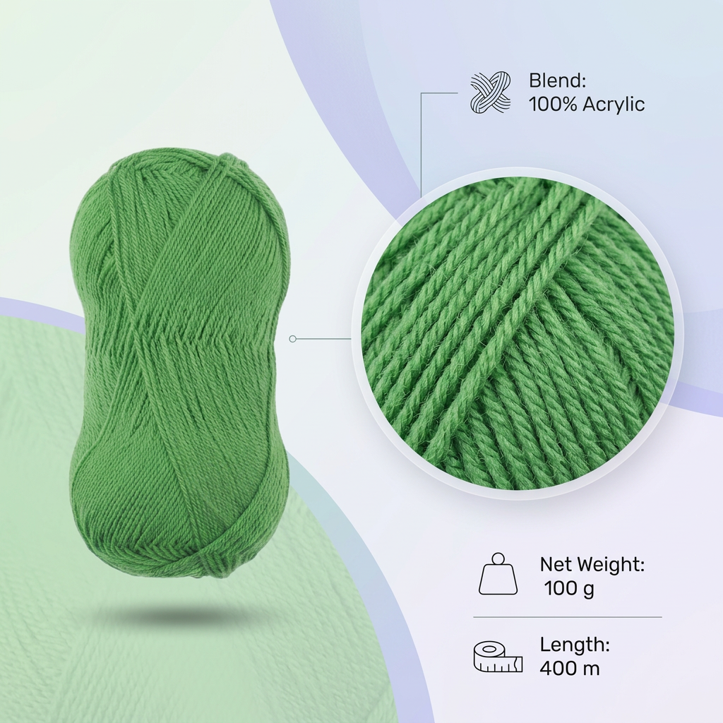 Crochet Magic Knitting/Crochet Yarn 100% Acrylic Fern Green 400m 100g