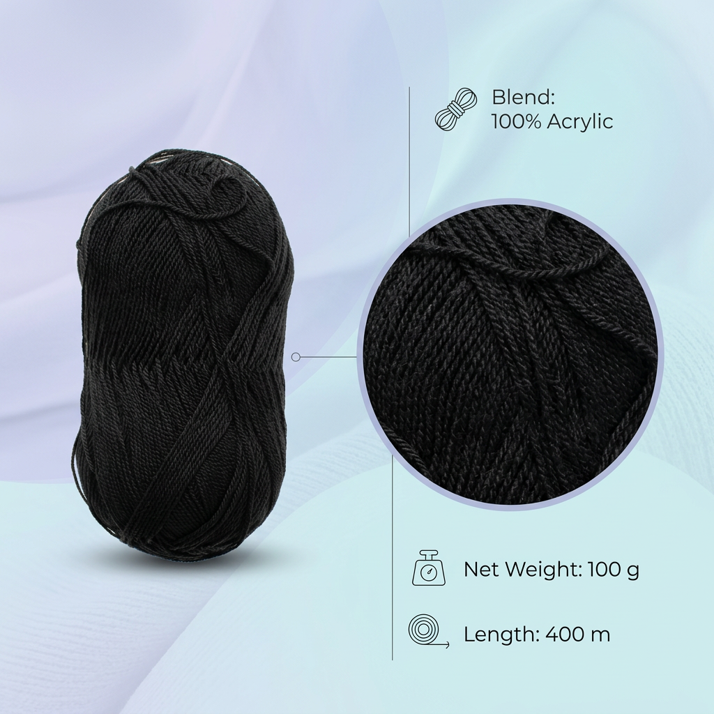 Crochet Magic Knitting/Crochet Yarn 100% Acrylic Jet Black 400m 100g