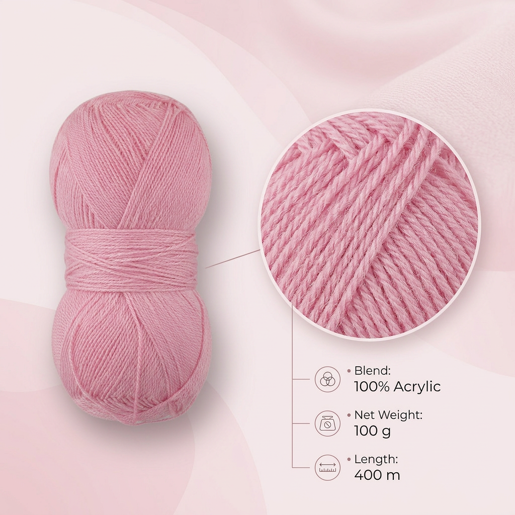 Crochet Magic Knitting/Crochet Yarn 100% Acrylic Baby Pink 400m 100g