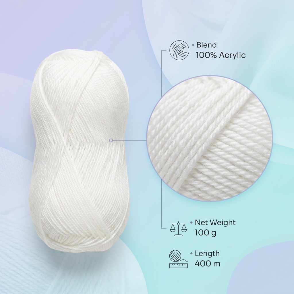 Crochet Magic Knitting/Crochet Yarn 100% Acrylic Snow White 400m 100g