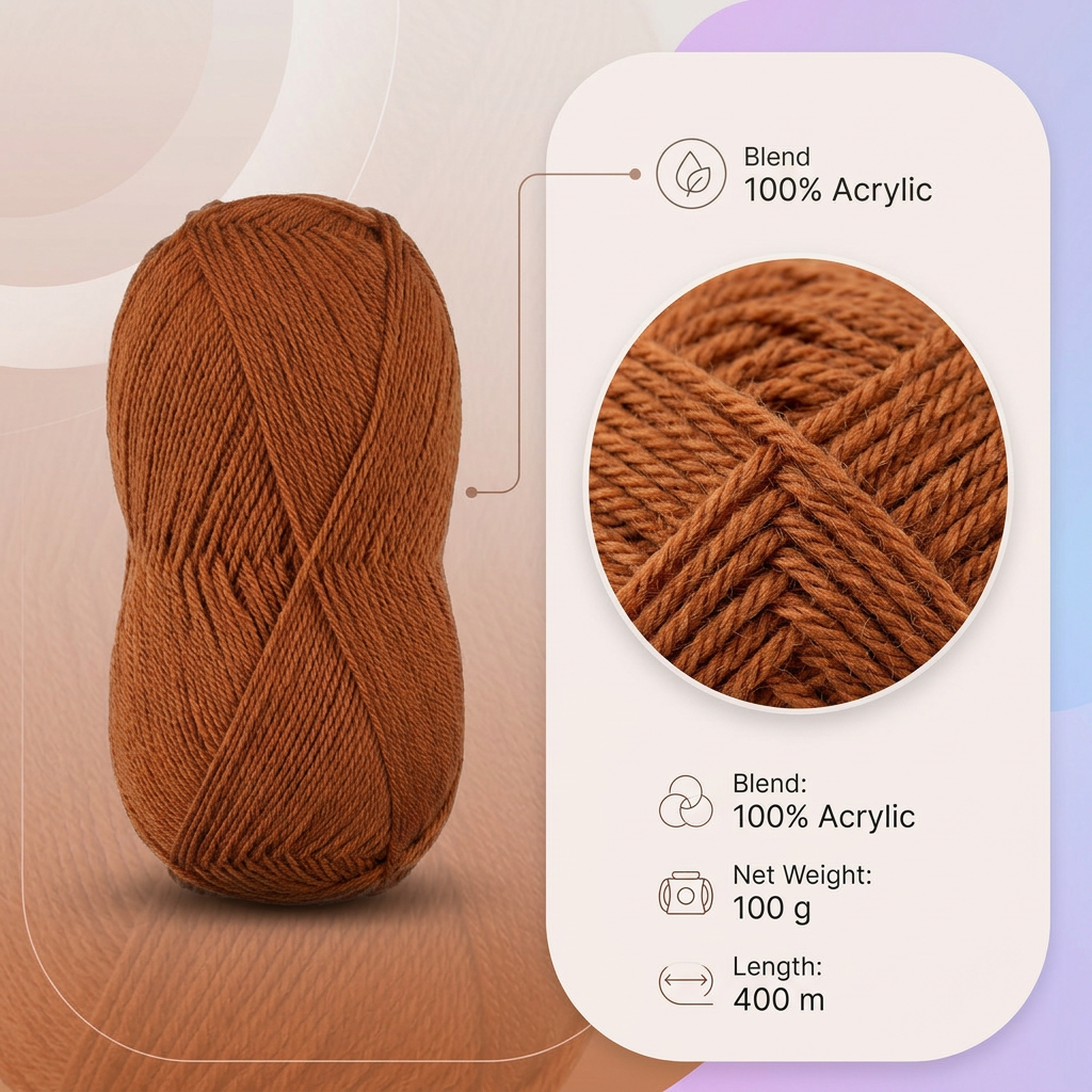 Crochet Magic Knitting/Crochet Yarn 100% Acrylic Cinnamon 400m 100g