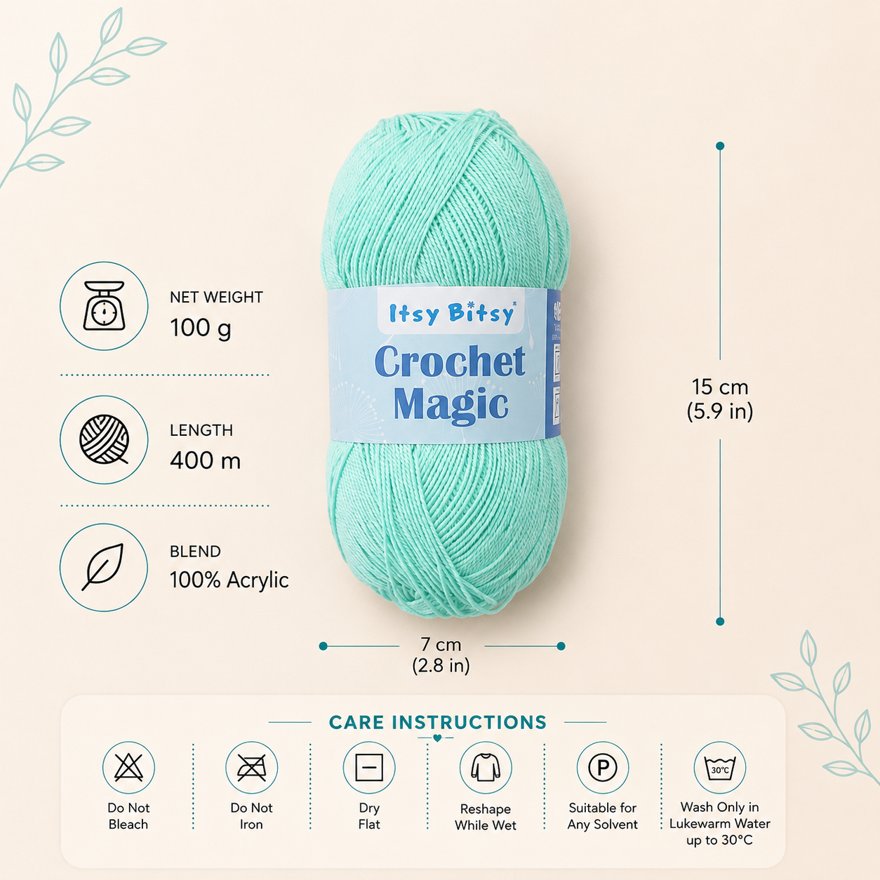 Crochet Magic Knitting/Crochet Yarn 100% Acrylic Turquoise 400m 100g
