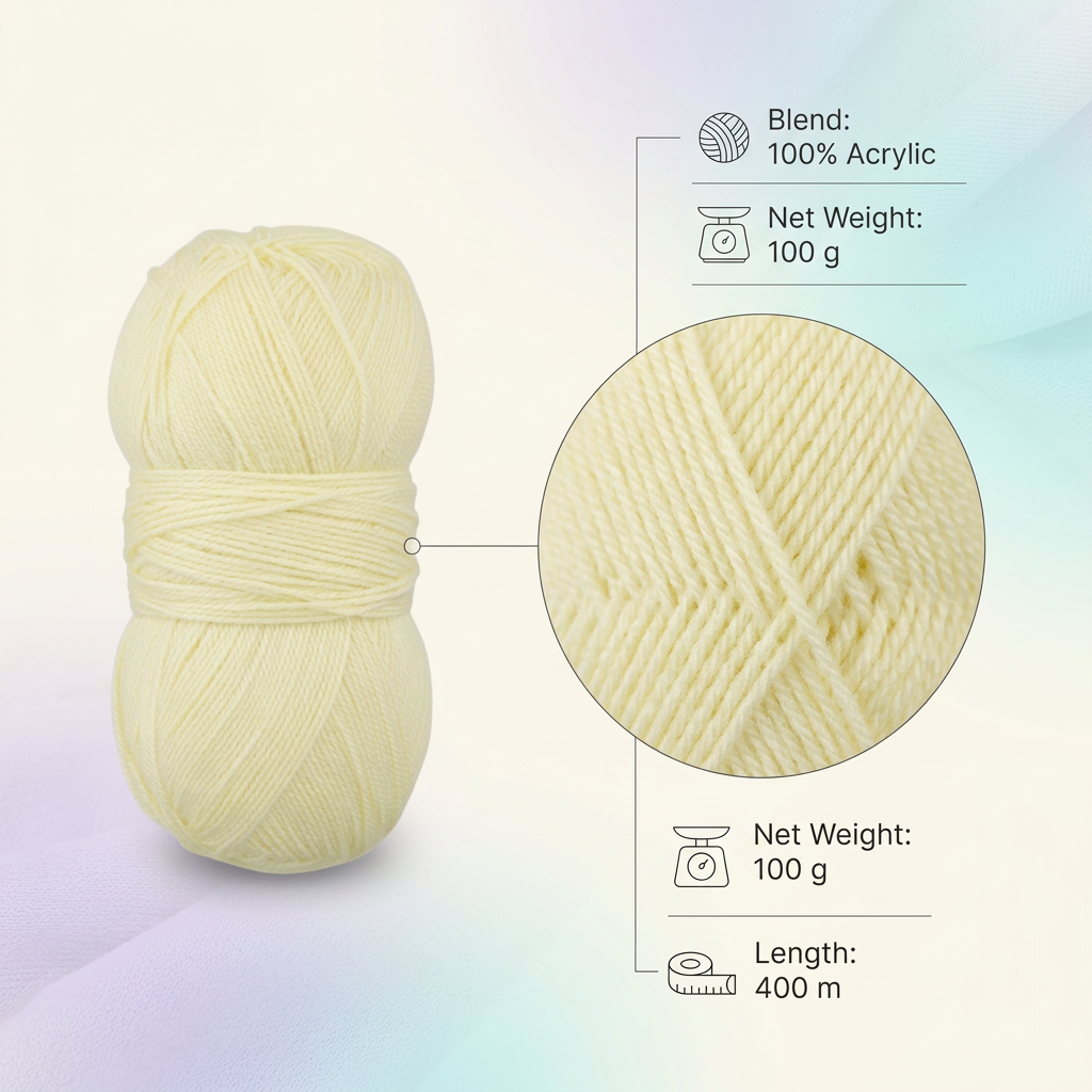 Crochet Magic Knitting/Crochet Yarn 100% Acrylic Lemon Cream 400m 100g