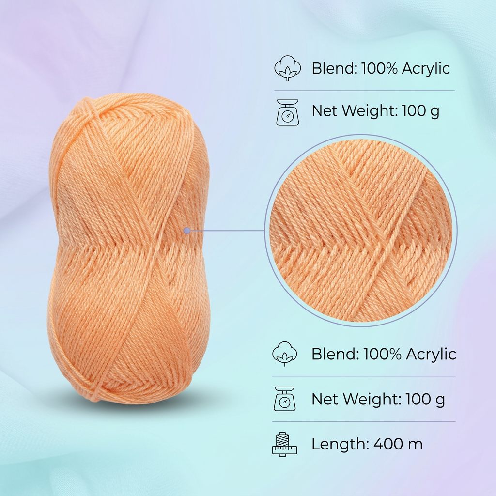 Crochet Magic Knitting/Crochet Yarn 100% Acrylic Light Peach 400m 100g
