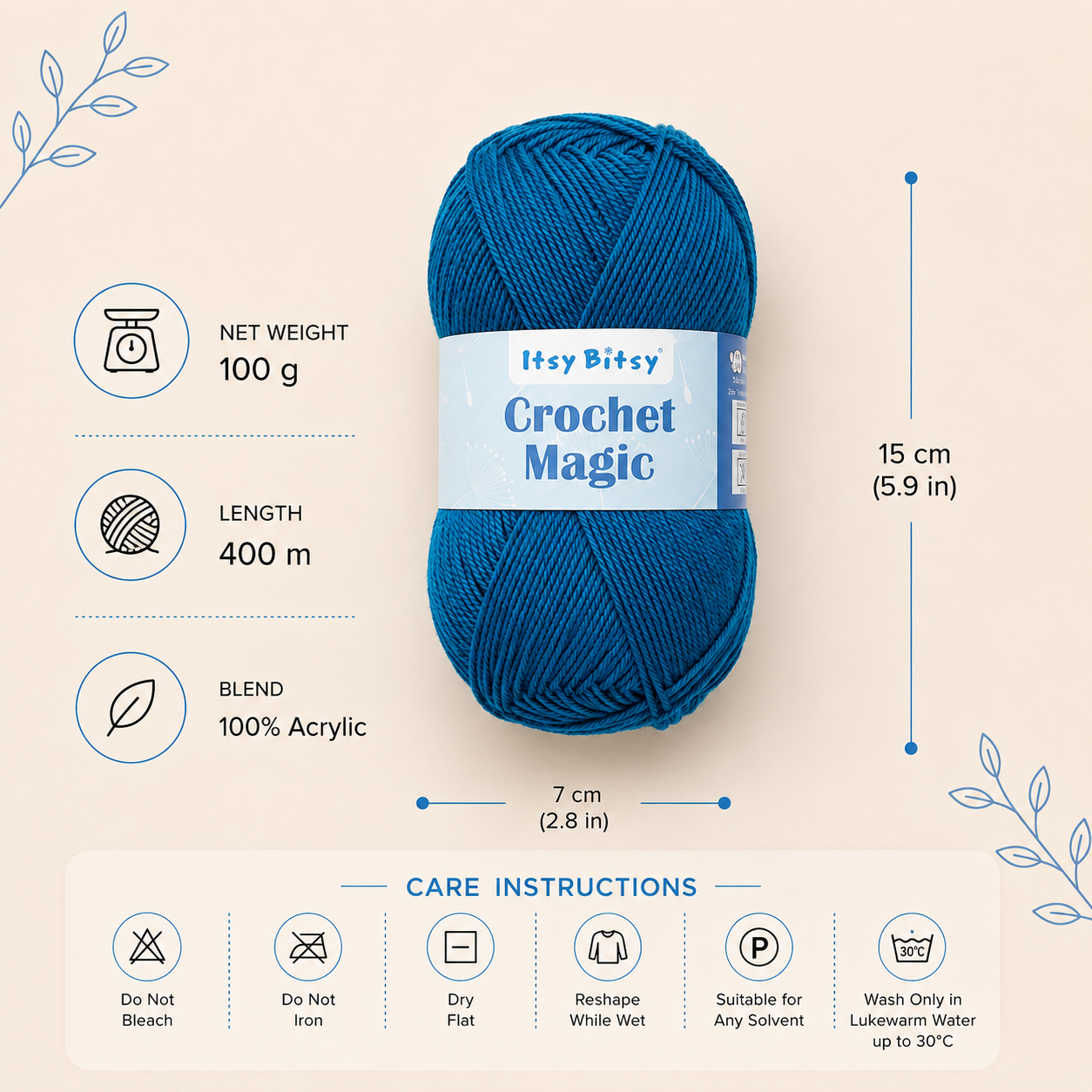 Crochet Magic Knitting/Crochet Yarn 100% Acrylic Prussian Blue 400m 100g