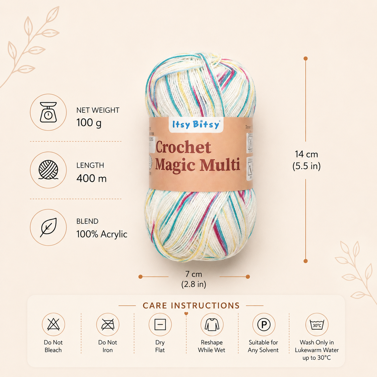 Crochet Magic Knitting/Crochet Multi Yarn 100% Acrylic Rain Lily 400m 100g