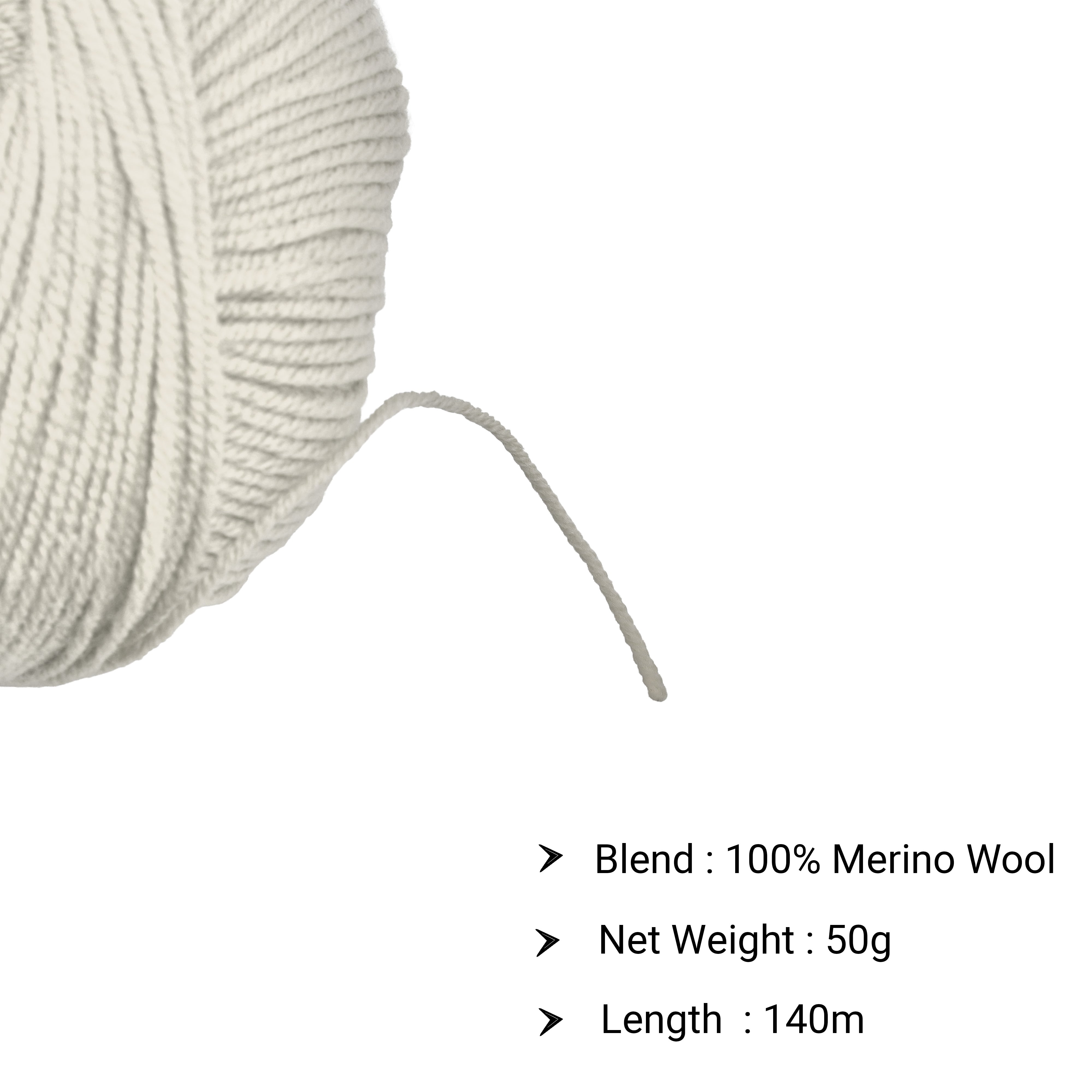 New Zealand Merino Knitting/Crochet Yarn 100% Merino Wool White 140m 50g