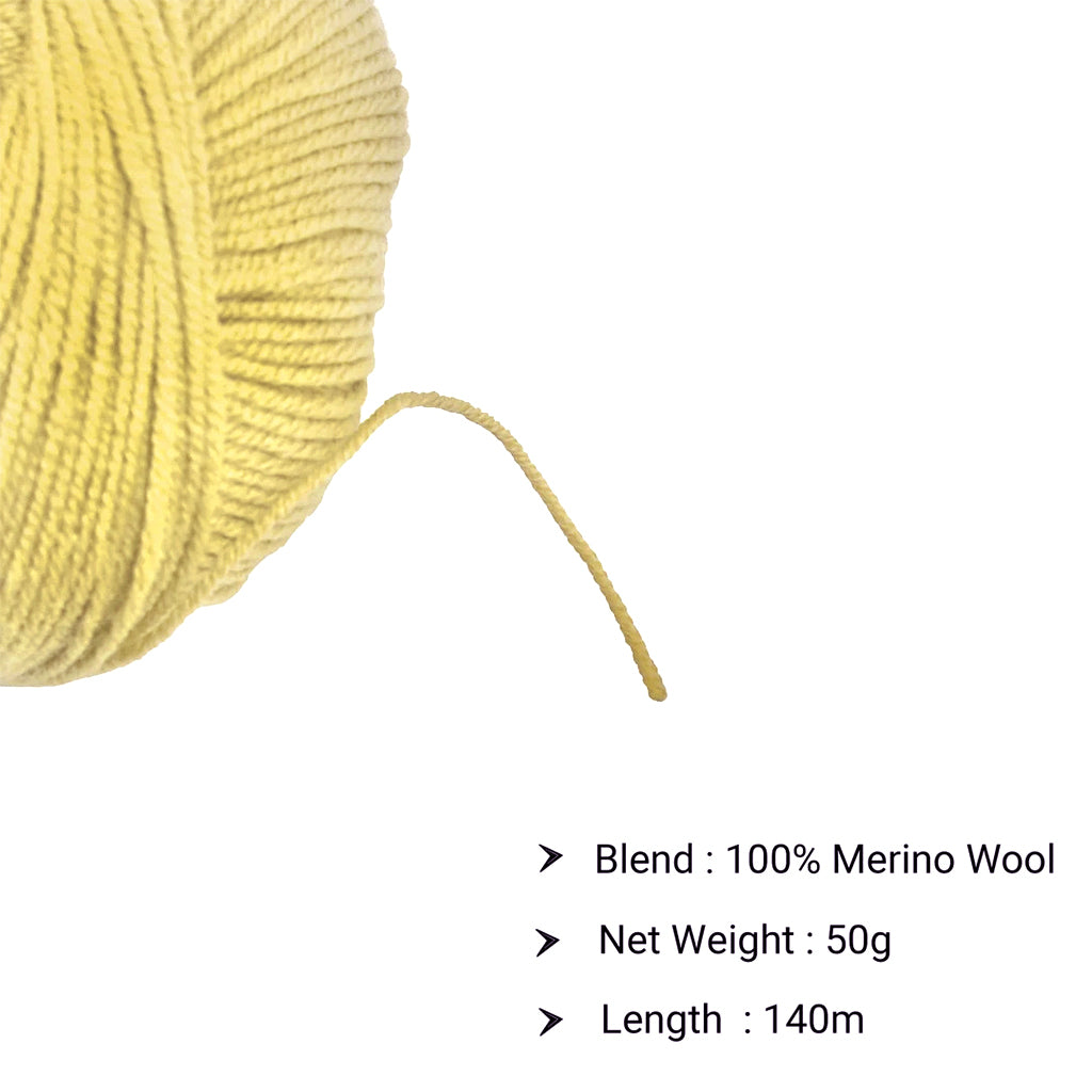 New Zealand Merino Knitting/Crochet Yarn 100% Merino Wool Custard Cream 140m 50g