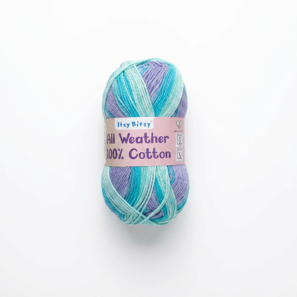 All Weather 100% Cotton Knitting/Crochet Yarn Aqua Orchid 210m 100g