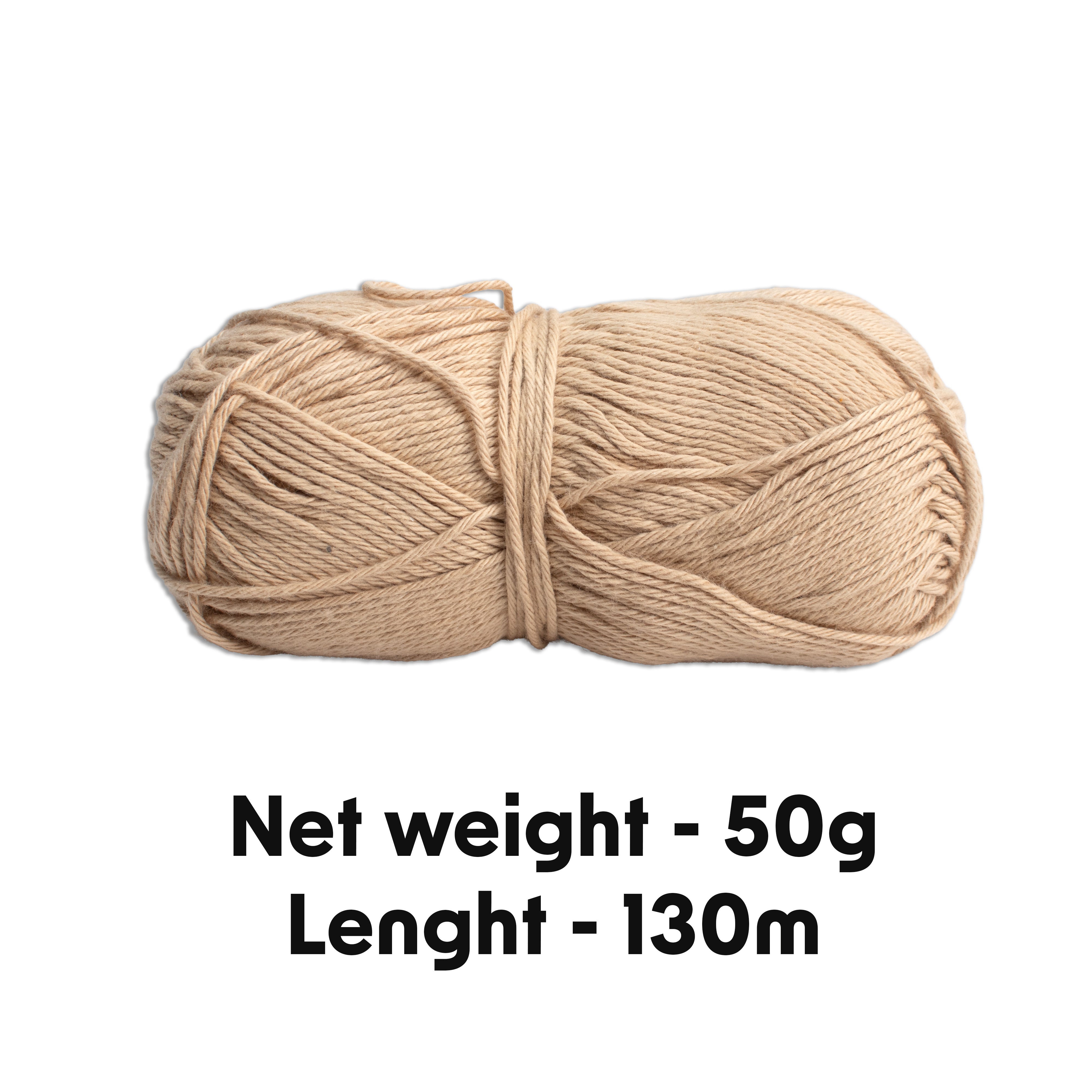 Pure Cotton Knitting/Crochet Yarn 100% Cotton Honey Wheat 130m 50g