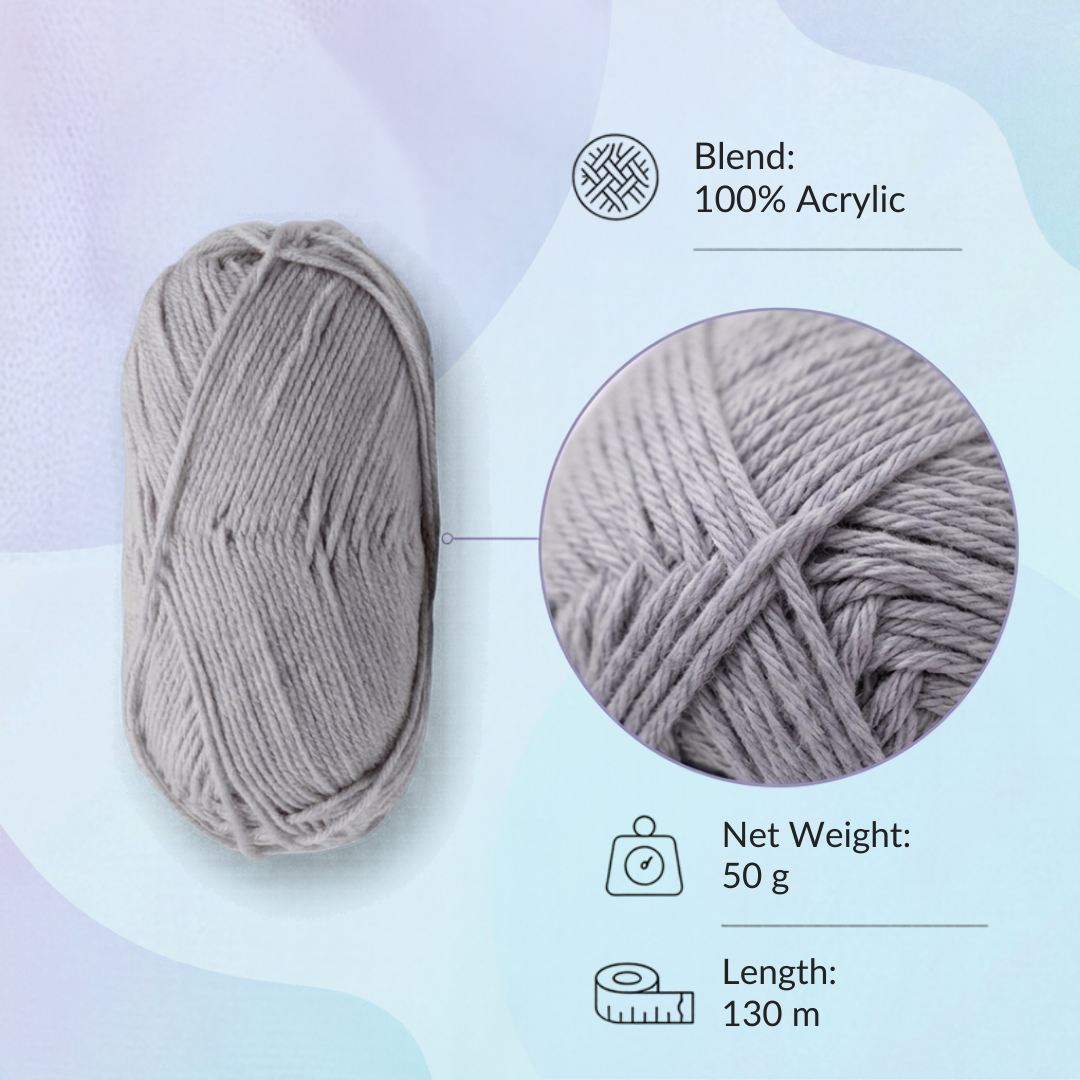 Pure Cotton Knitting/Crochet Yarn 100% Cotton Rhino Grey 130m 50g