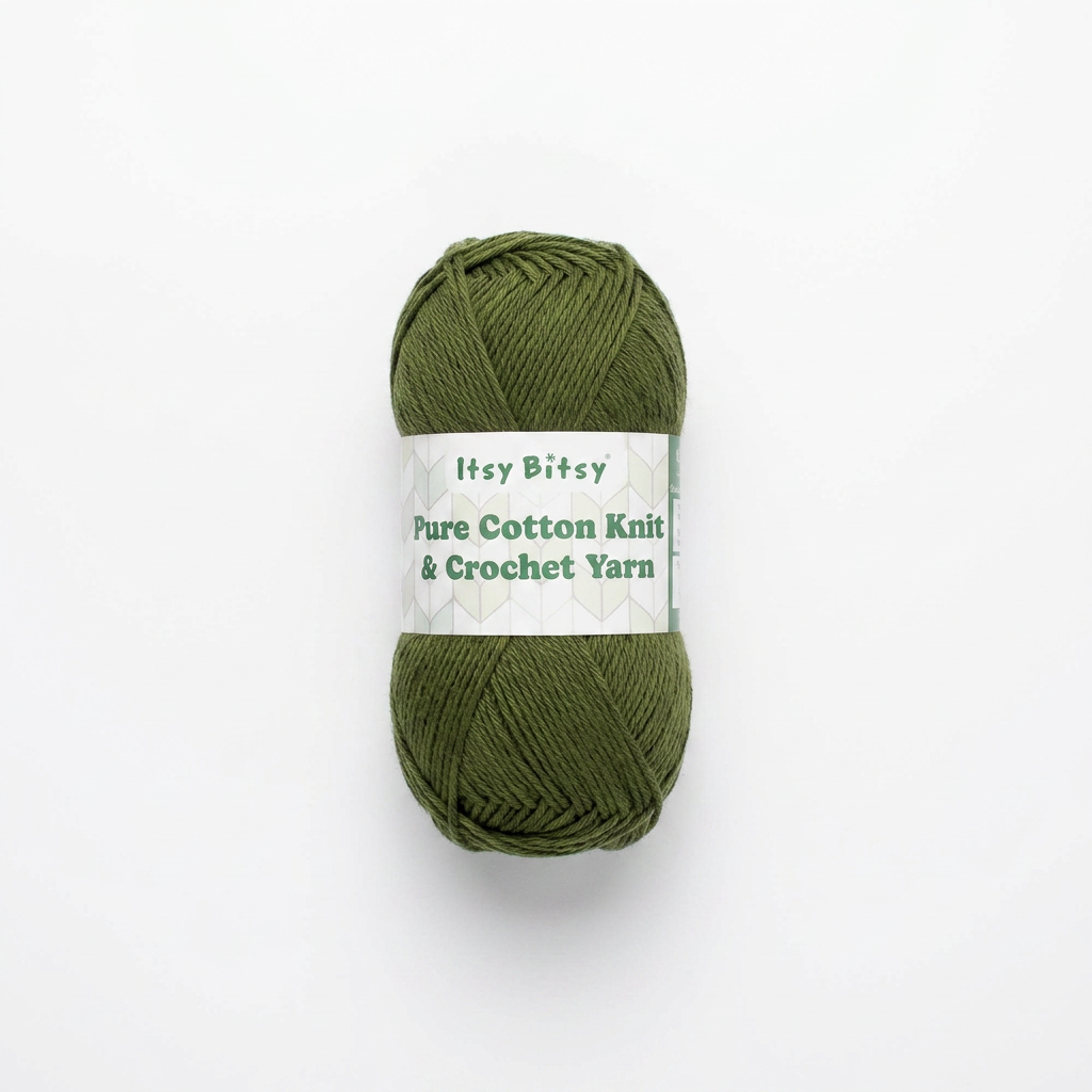 Pure Cotton Knitting/Crochet Yarn 100% Cotton Moss Green 130m 50g