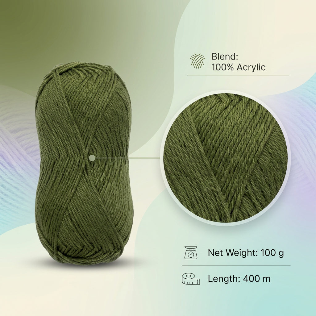 Pure Cotton Knitting/Crochet Yarn 100% Cotton Moss Green 130m 50g